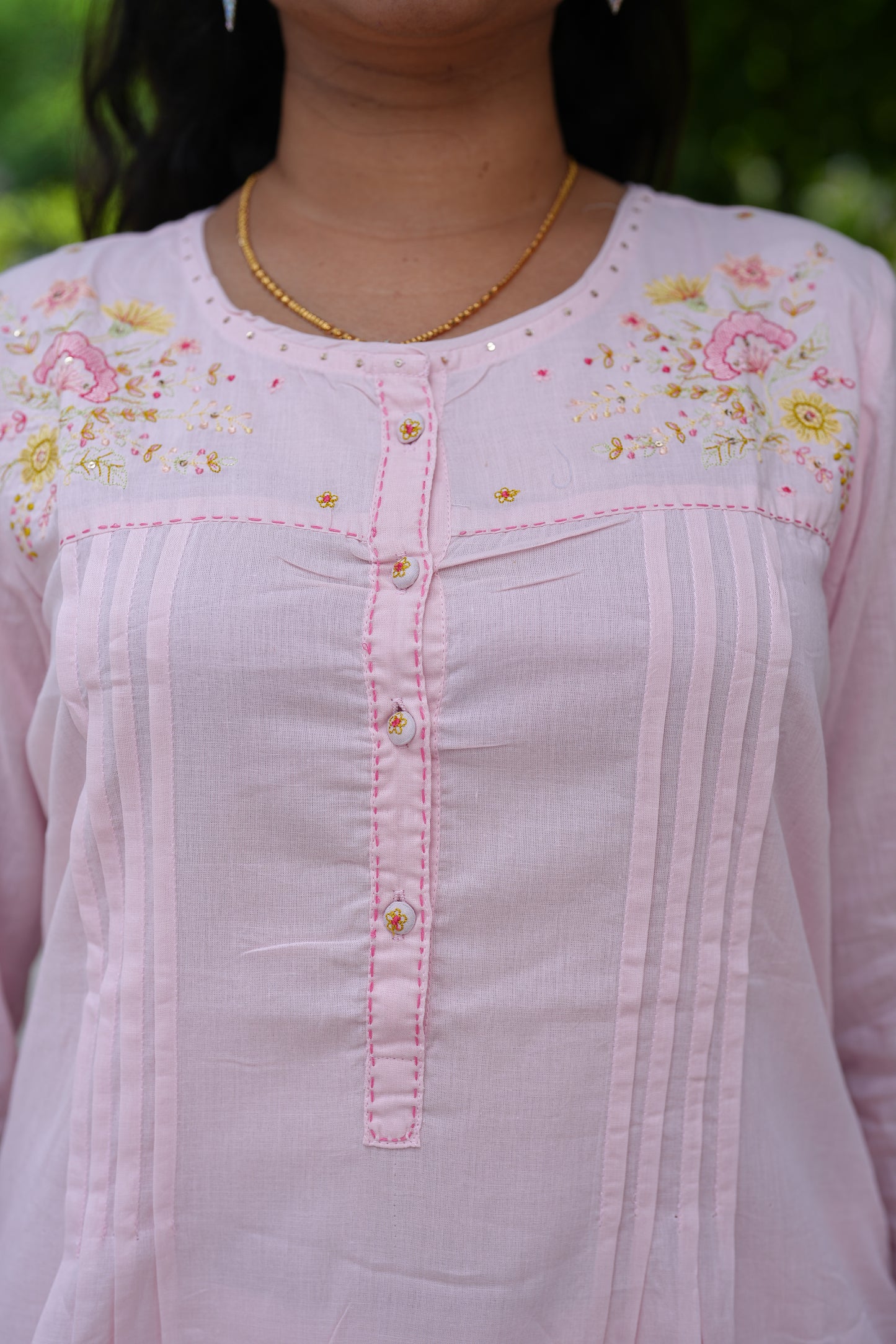 Pink Color Pure Mul Mul Cotton Cord Set With Complete Lining