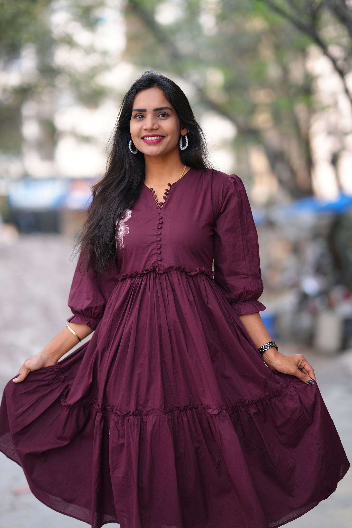 Brown Color Jaipuri Cotton Frock