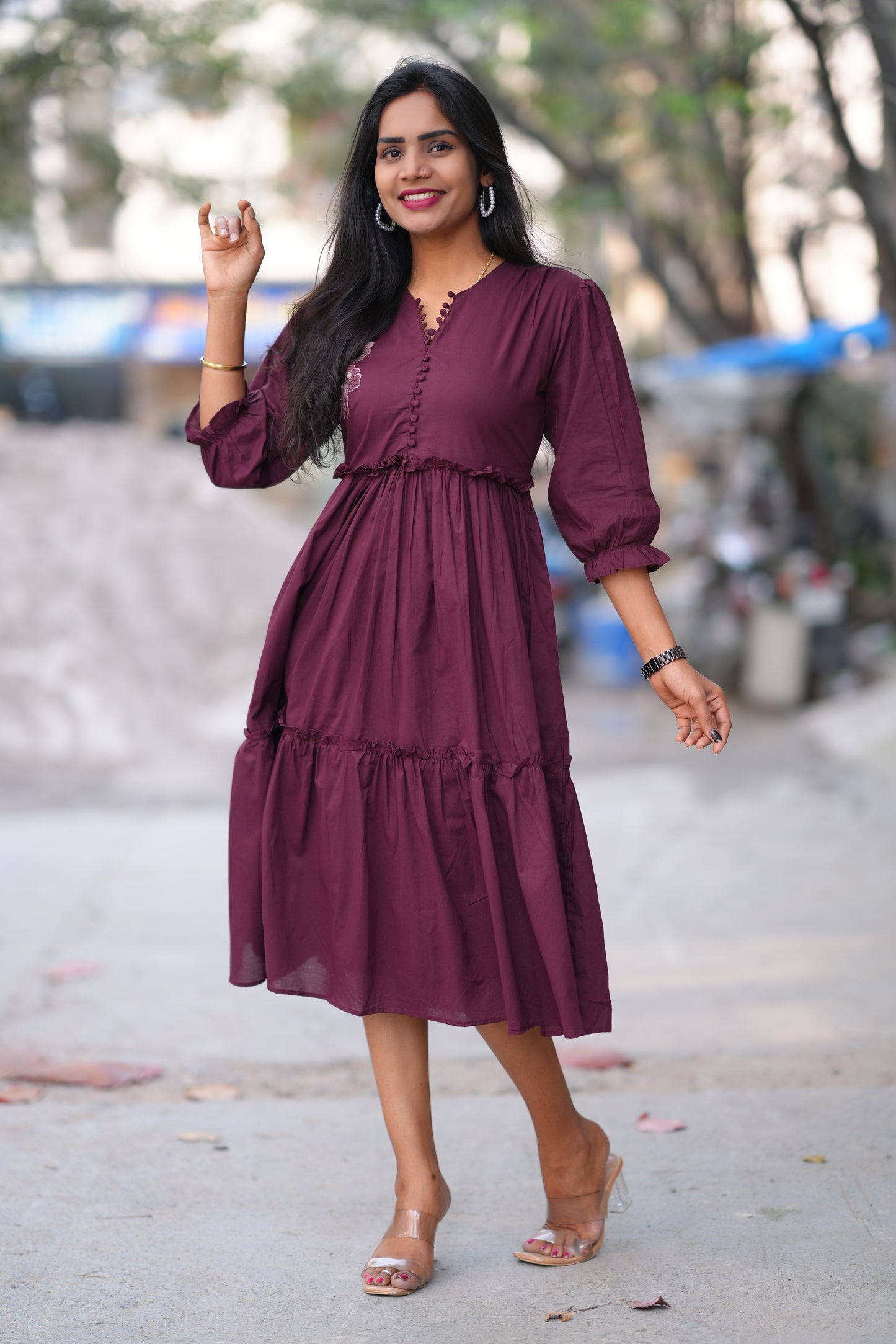 Brown Color Jaipuri Cotton Frock