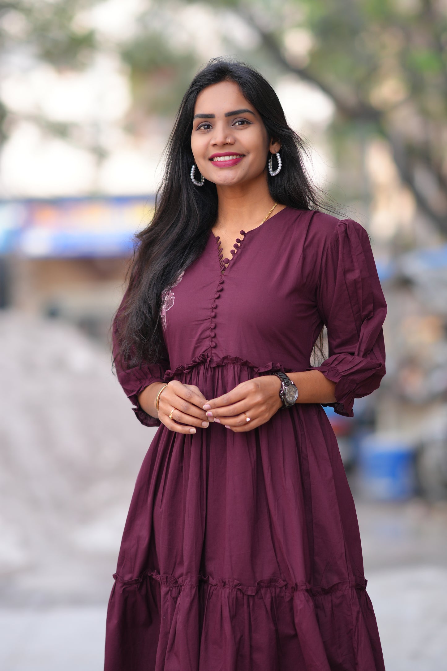 Brown Color Jaipuri Cotton Frock