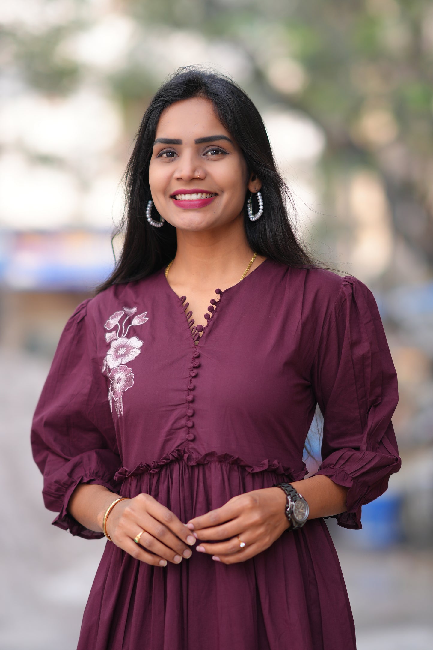 Brown Color Jaipuri Cotton Frock