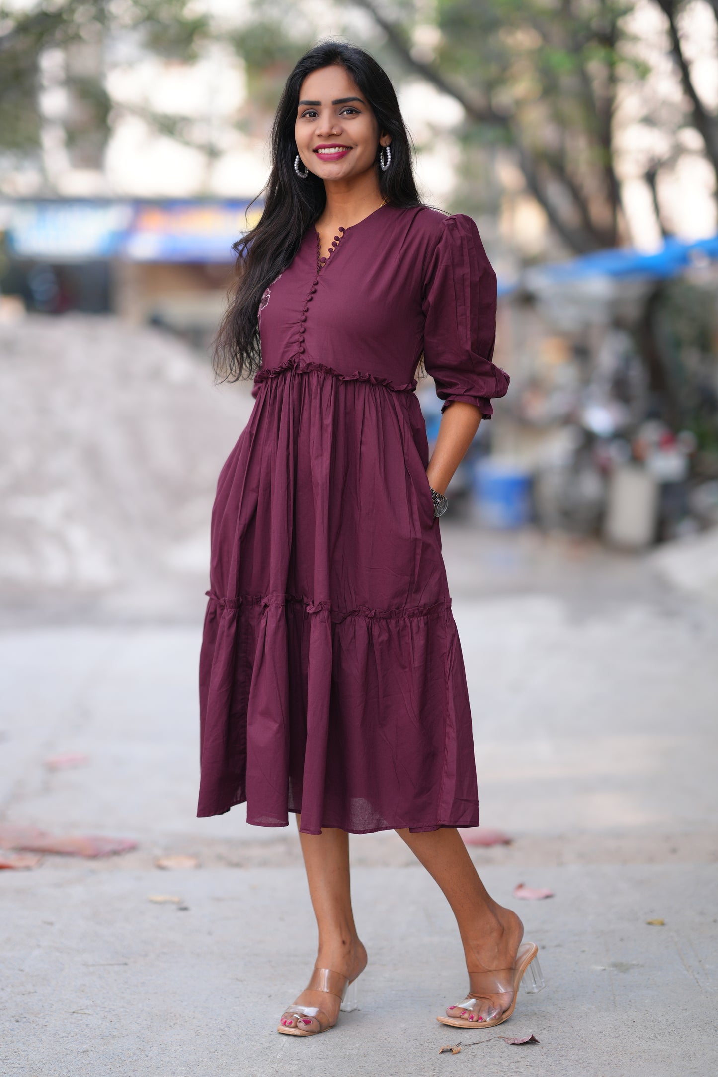 Brown Color Jaipuri Cotton Frock