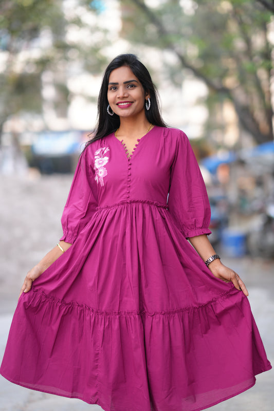 Purple Color Jaipuri Cotton Frock