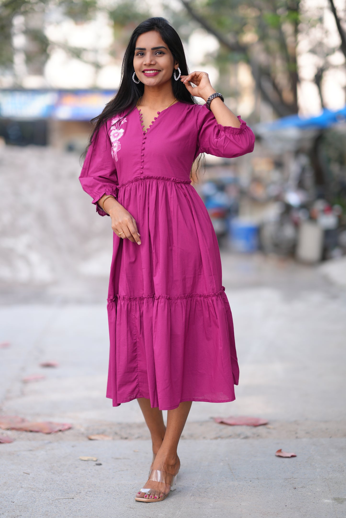 Purple Color Jaipuri Cotton Frock