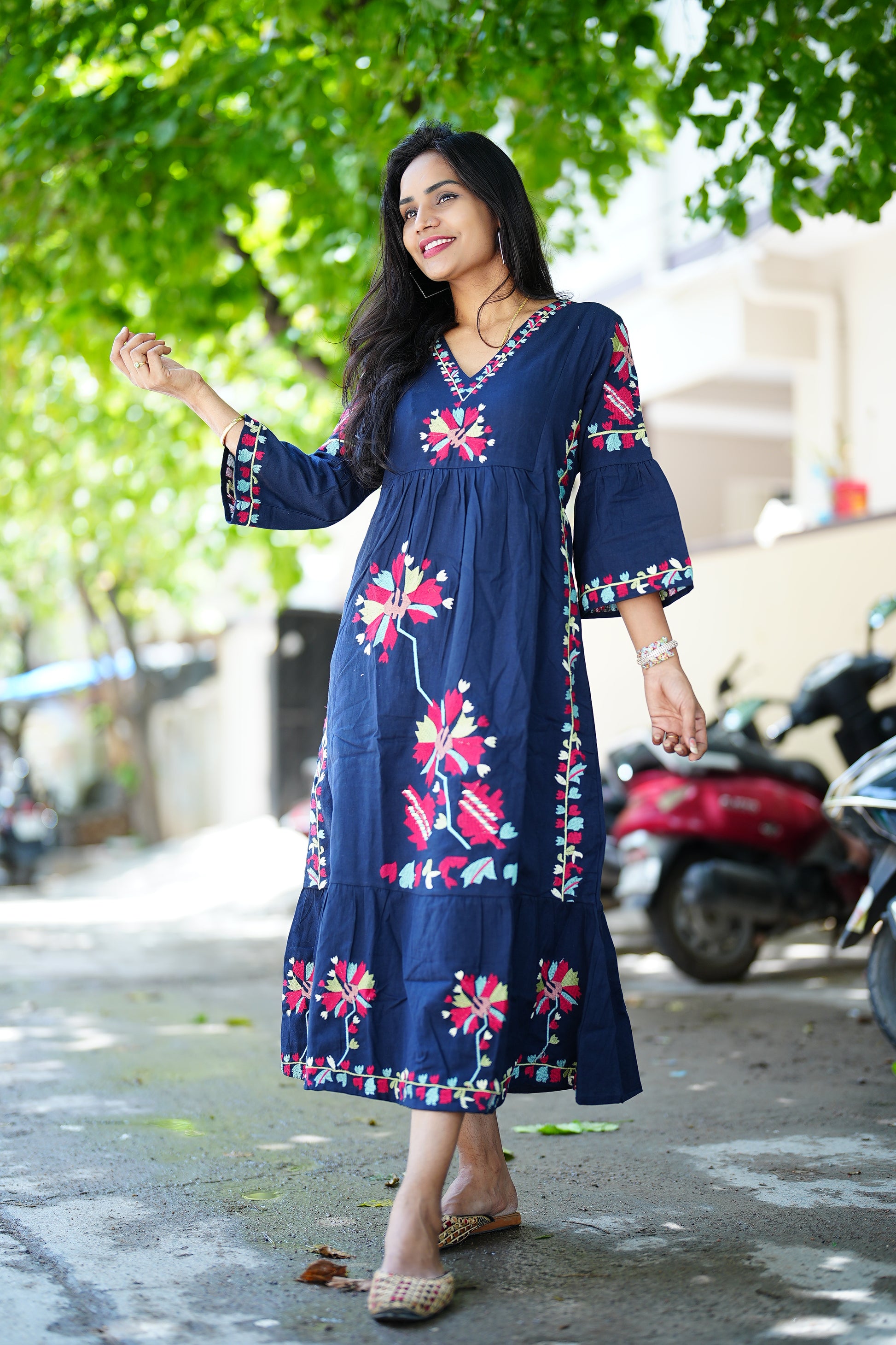 Jaipur Cotton Dark Blue Party Wear Maxi With Complete Lining - blue / S Jaipur Cotton Dark Blue Party Wear Maxi With Complete Lining - blue / S