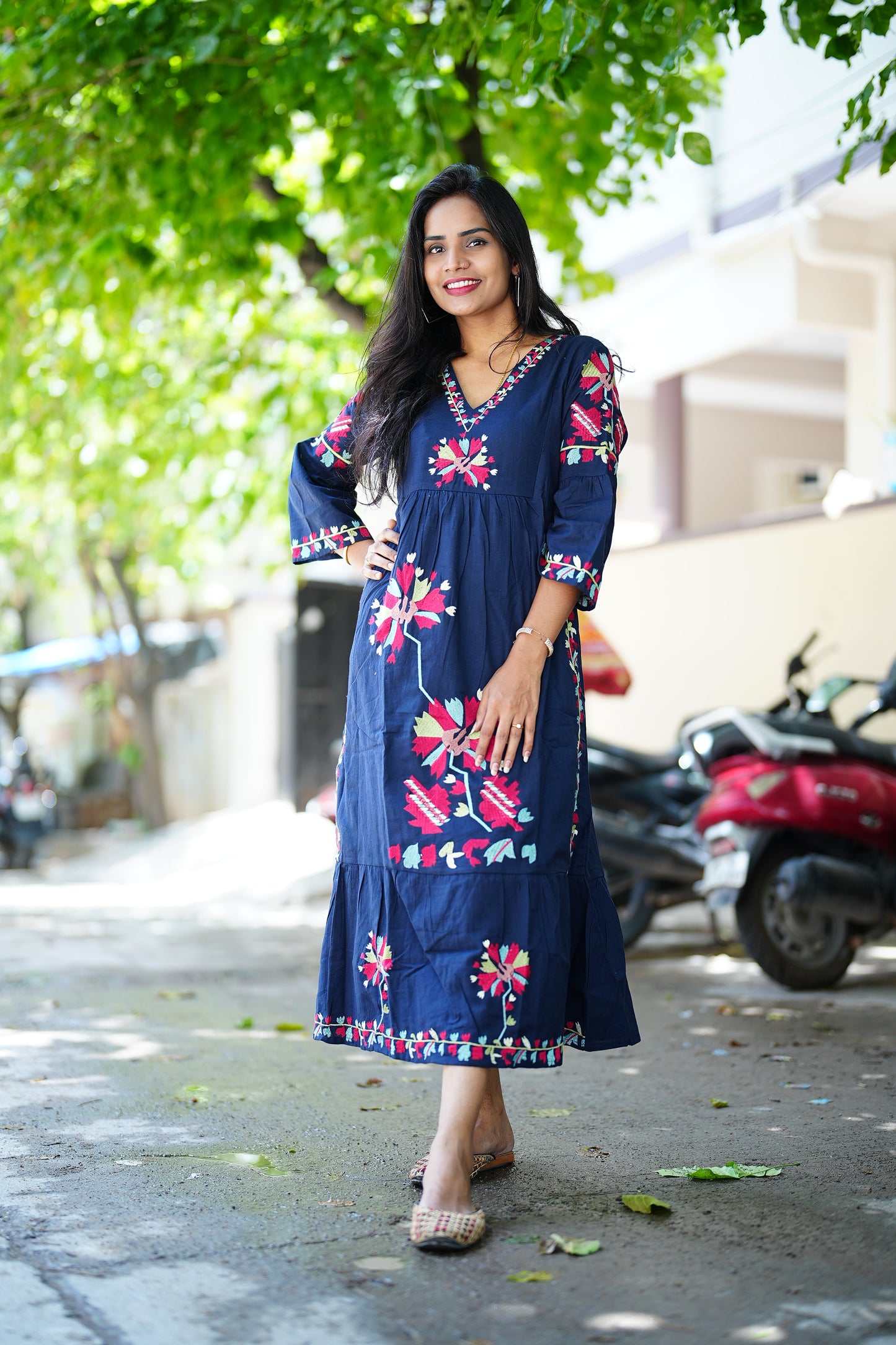 Jaipur Cotton Dark Blue Party Wear Maxi With Complete Lining