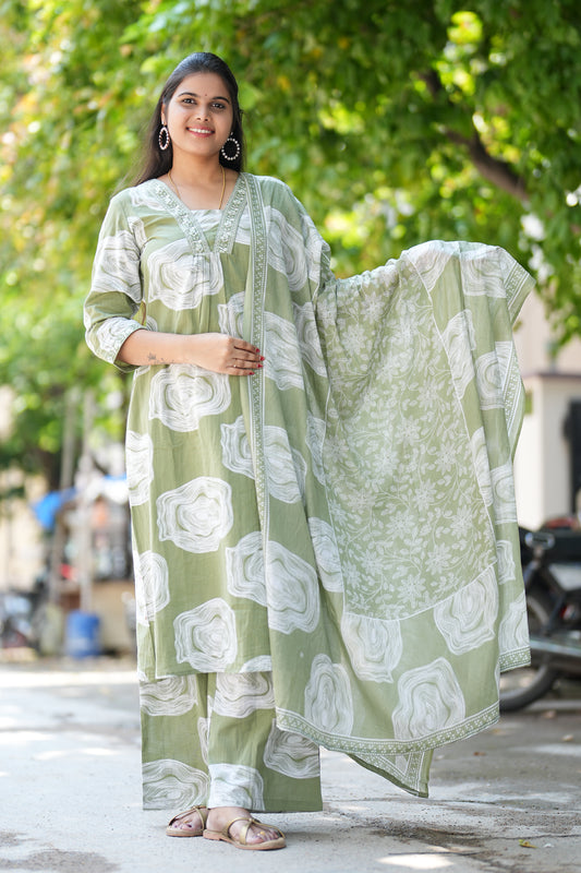 Jaipur Cotton A Line Office Wear 3 Piece Set With Palazzo Pant