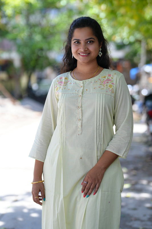 Pista Green Mul Mul Cotton Cord Set With Complete Cotton Lining