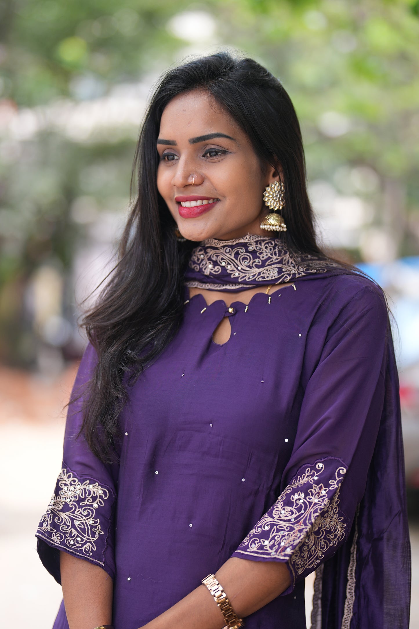 Purple Mul Chandheri Designer Wear 3 Piece Set