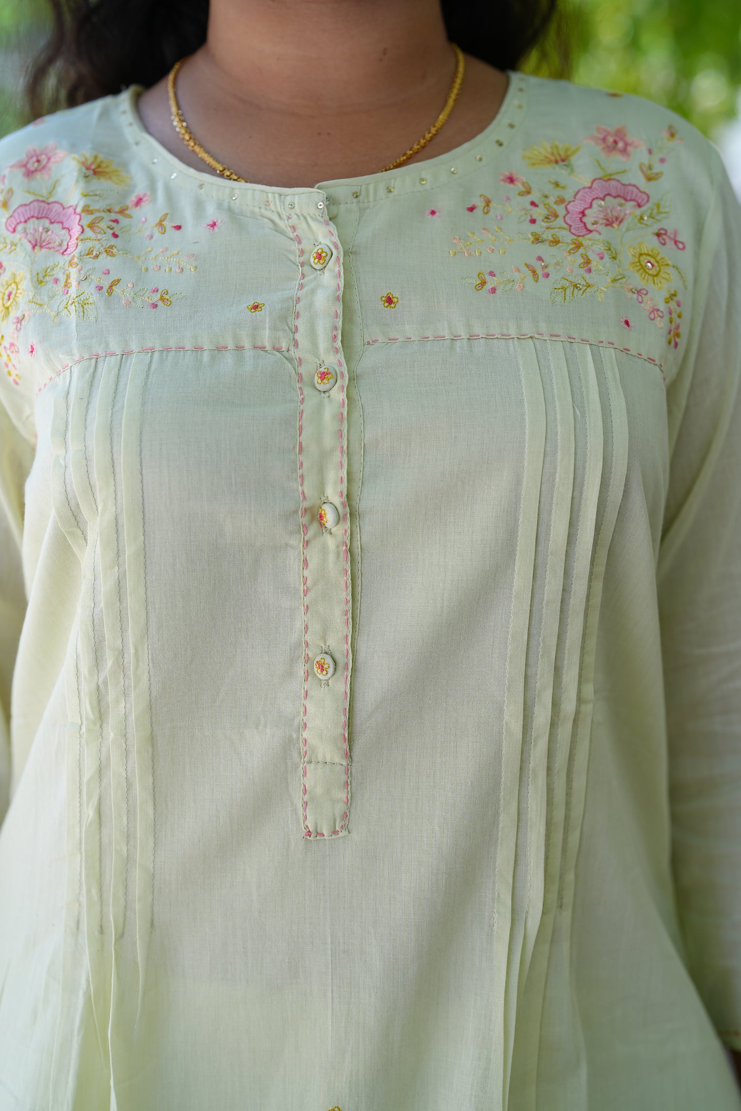 Pista Green Mul Mul Cotton Cord Set With Complete Cotton Lining