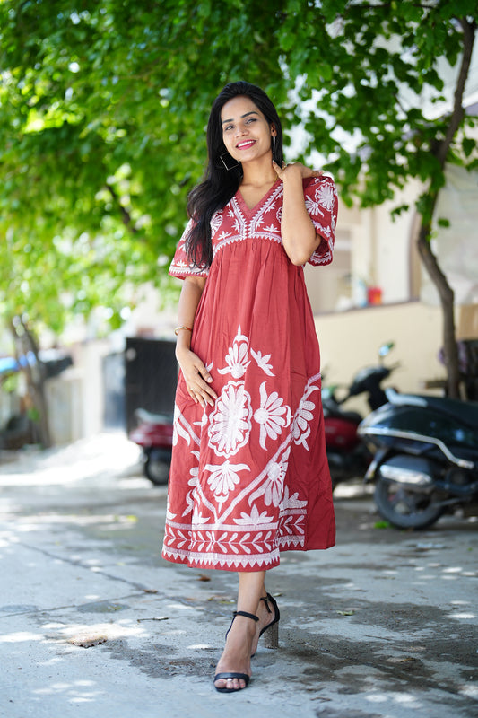 Rust Orange Party Wear Maxi With Complte Lining