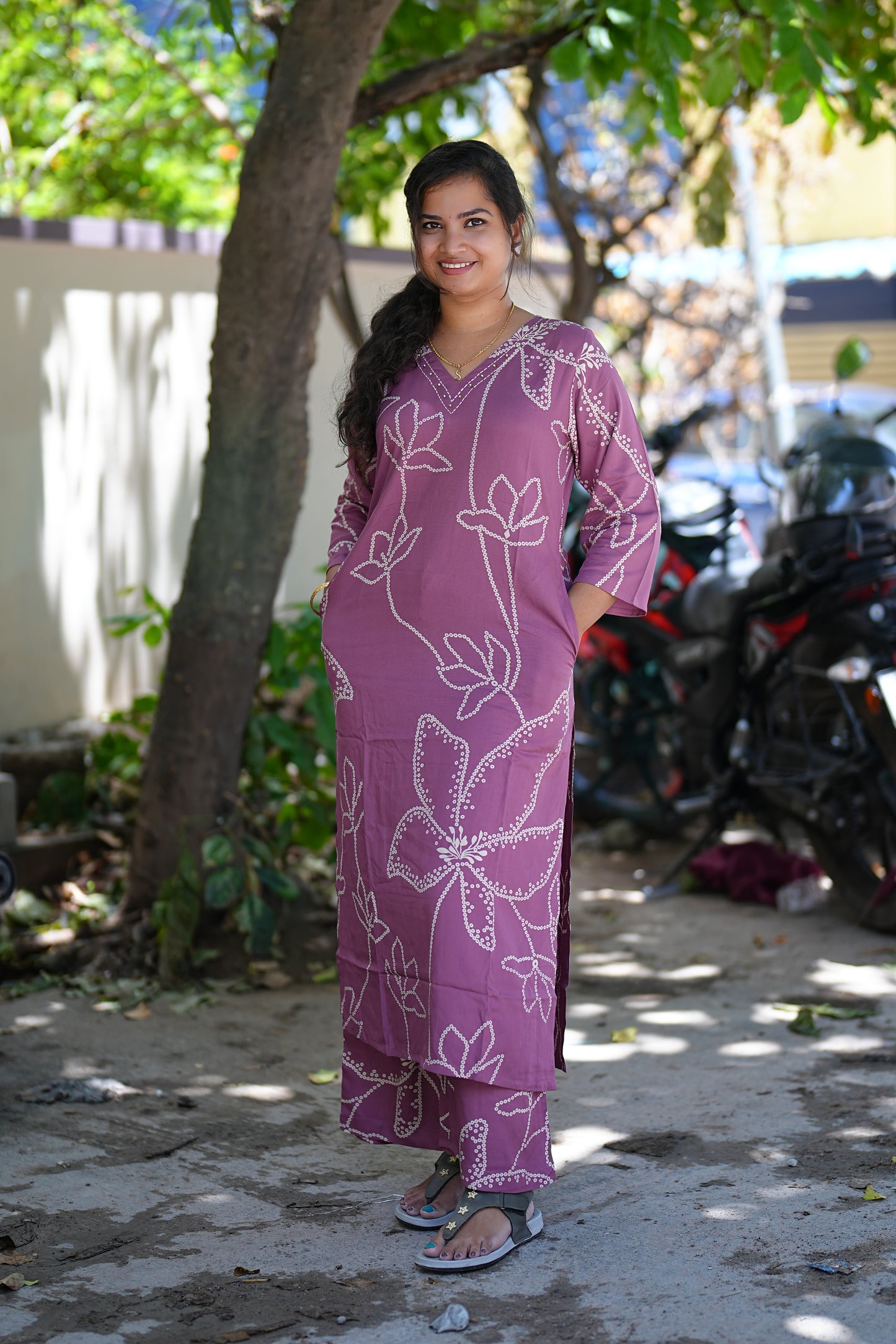 Onion Pink Heavy Rayon Cord Set With Palazzo Pant