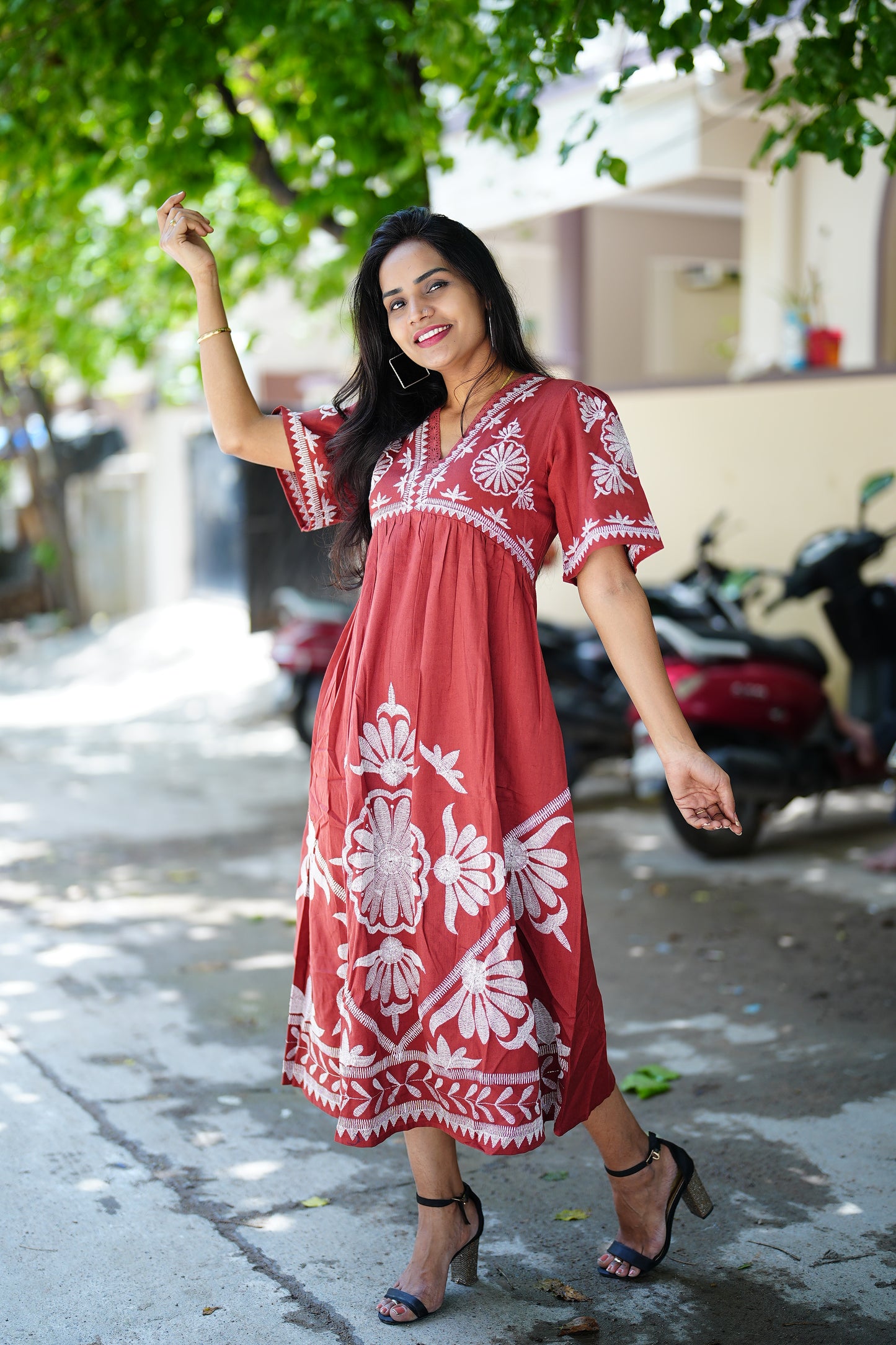 Rust Orange Party Wear Maxi With Complte Lining