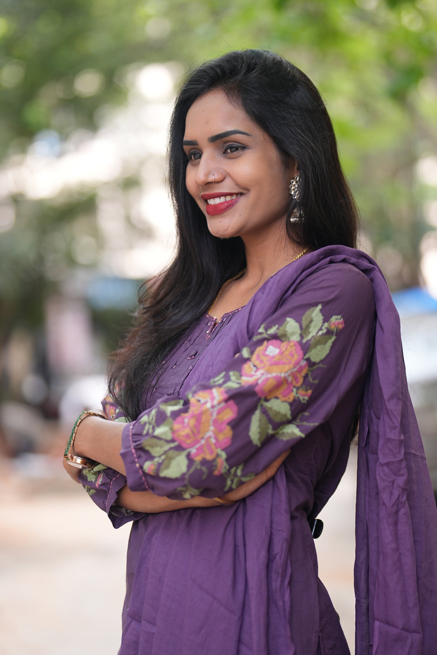 Purple Color Jaipuri Cotton Designer Wear 3 Piece Set