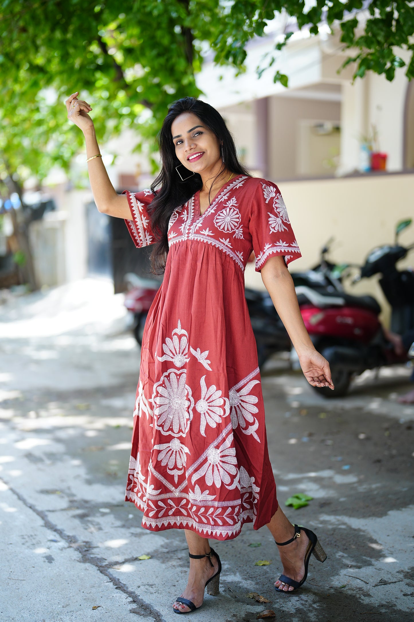 Rust Orange Party Wear Maxi With Complte Lining