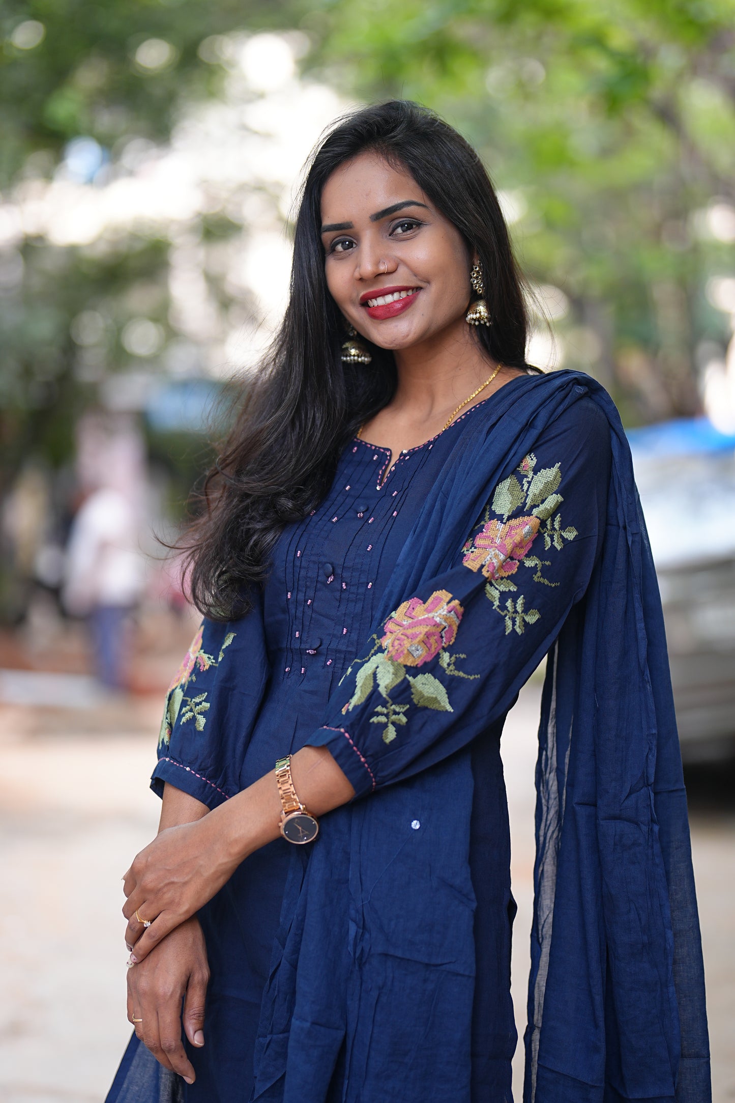 Blue Color Jaipuri Cotton Designer Wear 3 Piece Set