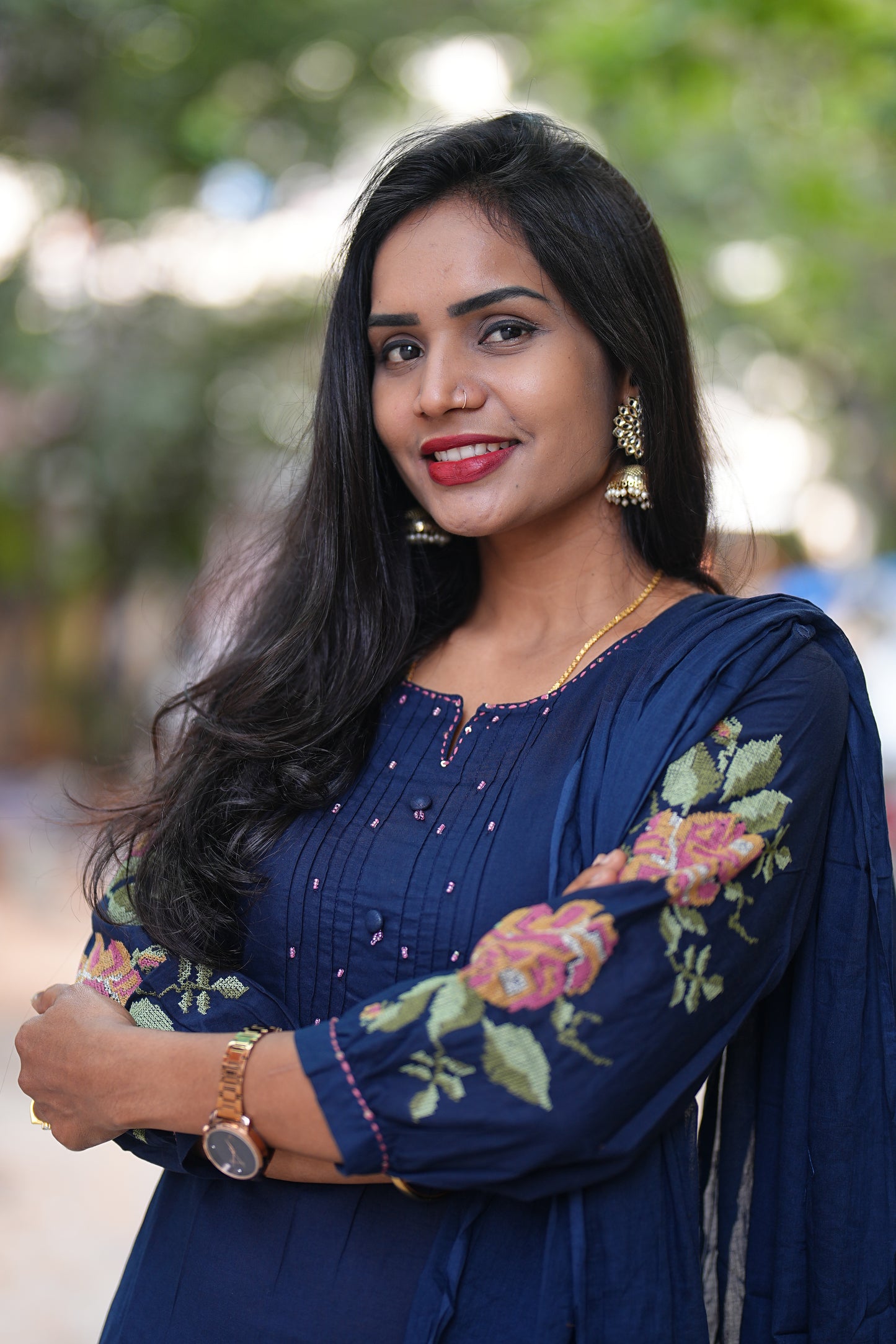 Blue Color Jaipuri Cotton Designer Wear 3 Piece Set