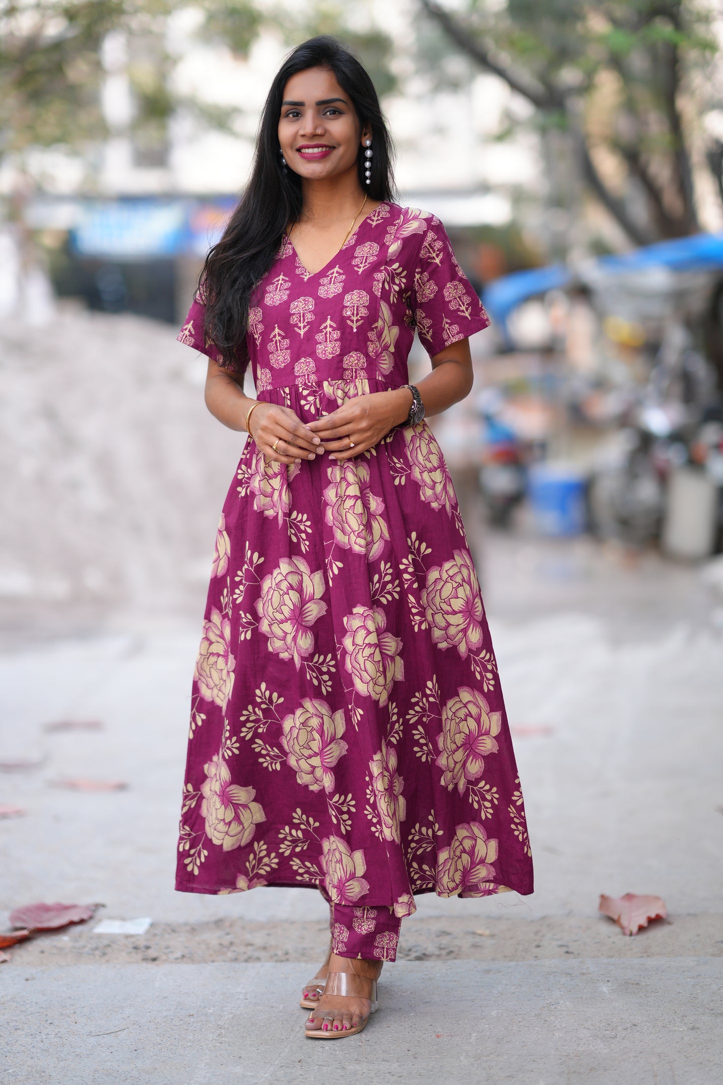 Wine Color Jaipur Cotton A Line 2 Piece Set