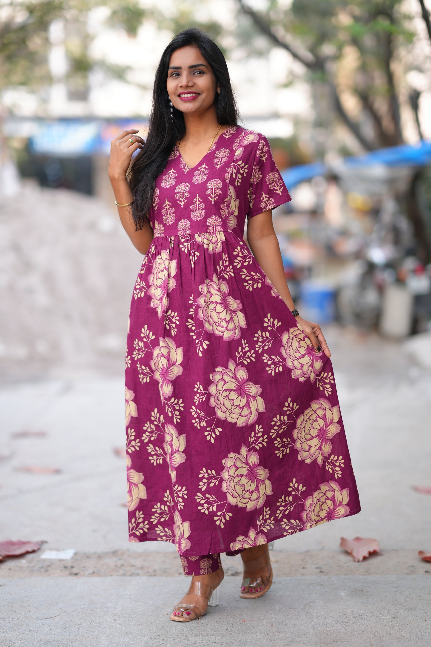 Wine Color Jaipur Cotton A Line 2 Piece Set