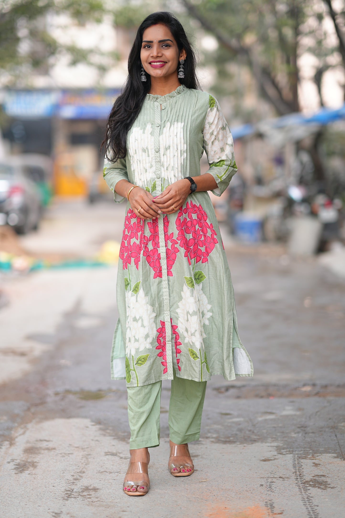 Green Color Pure Mul Cotton Desiner Wear Cordset with Lining