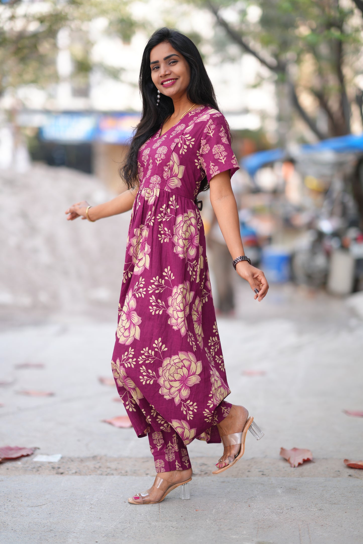 Wine Color Jaipur Cotton A Line 2 Piece Set