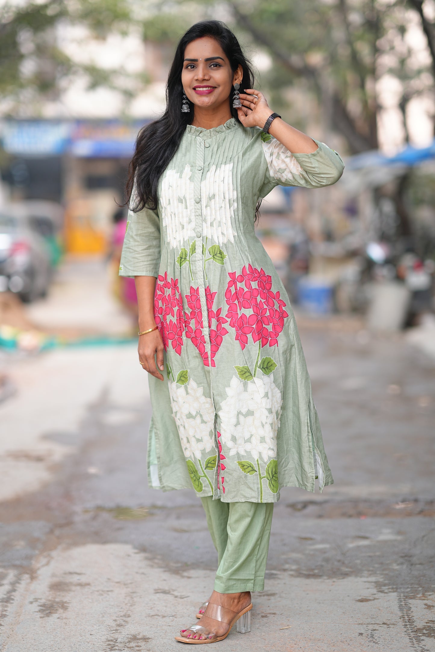 Green Color Pure Mul Cotton Desiner Wear Cordset with Lining