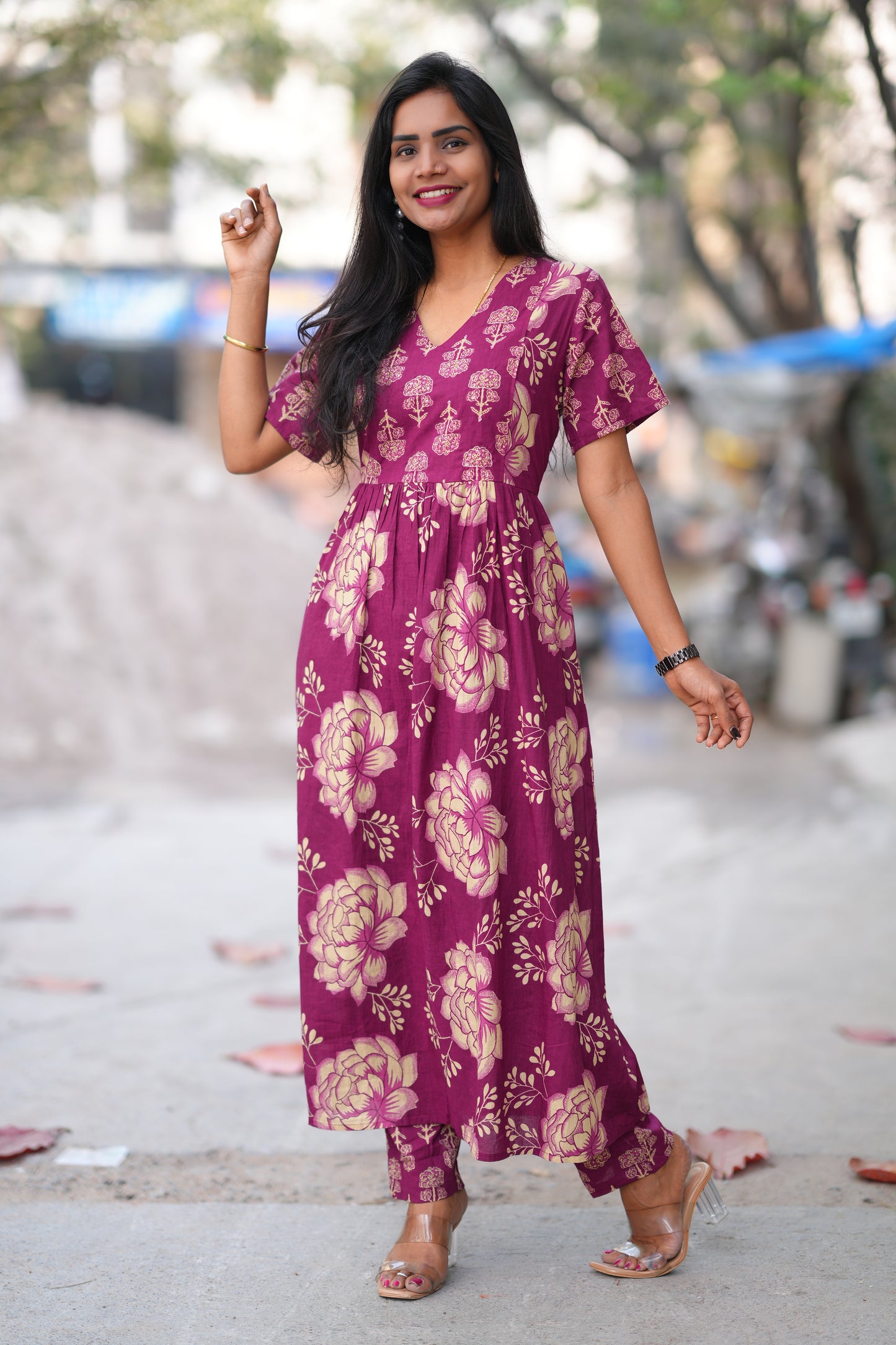 Wine Color Jaipur Cotton A Line 2 Piece Set