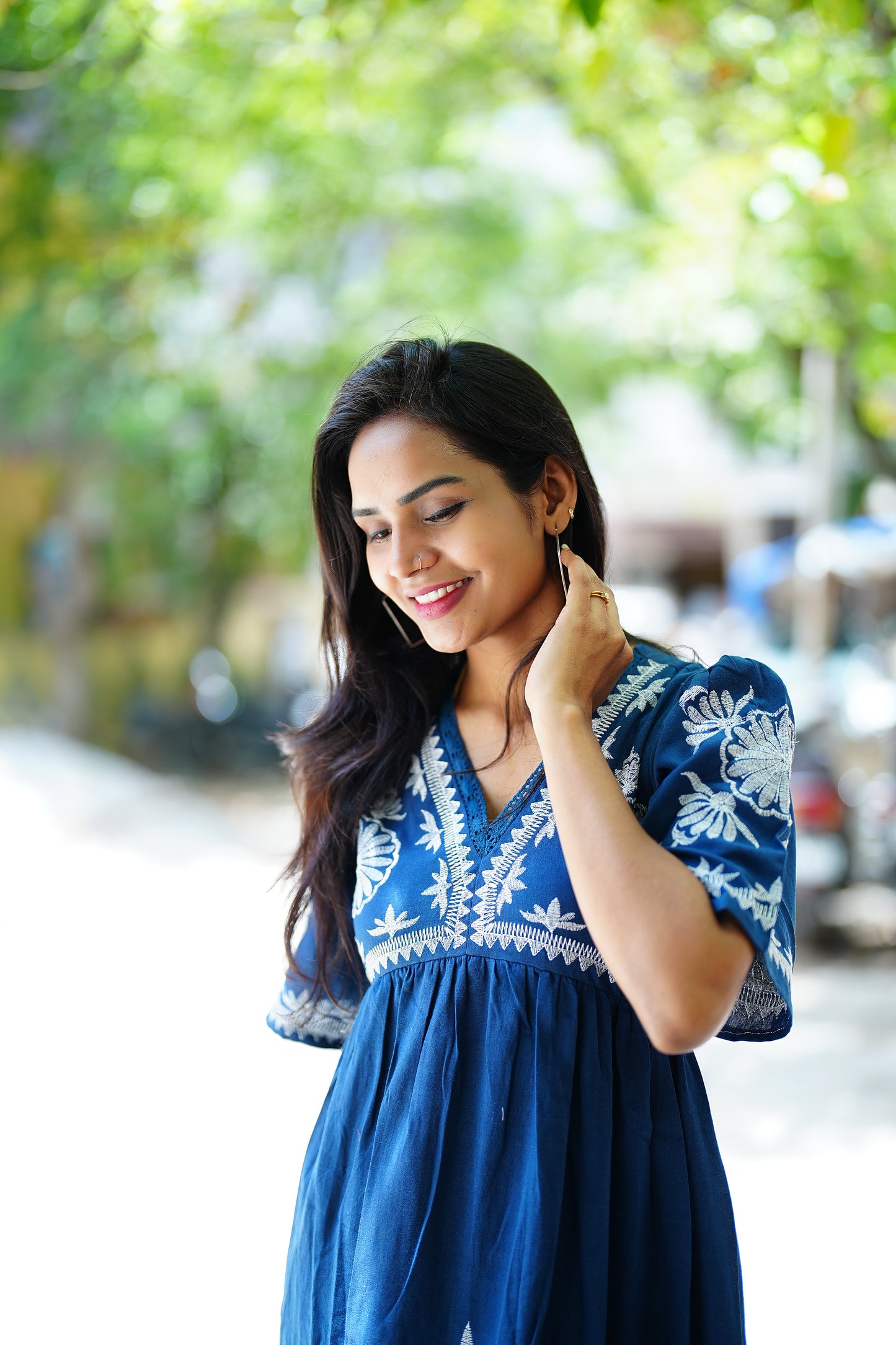 Blue Color Jaipur Cotton Party Wear Maxi With Complete Lining