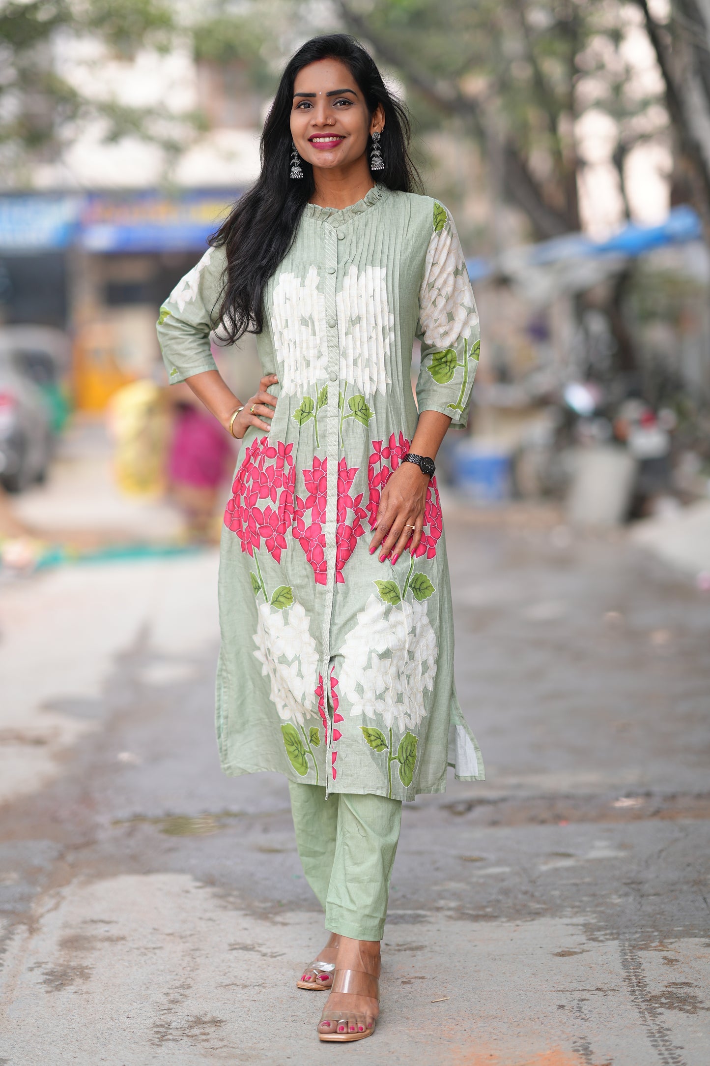 Green Color Pure Mul Cotton Desiner Wear Cordset with Lining