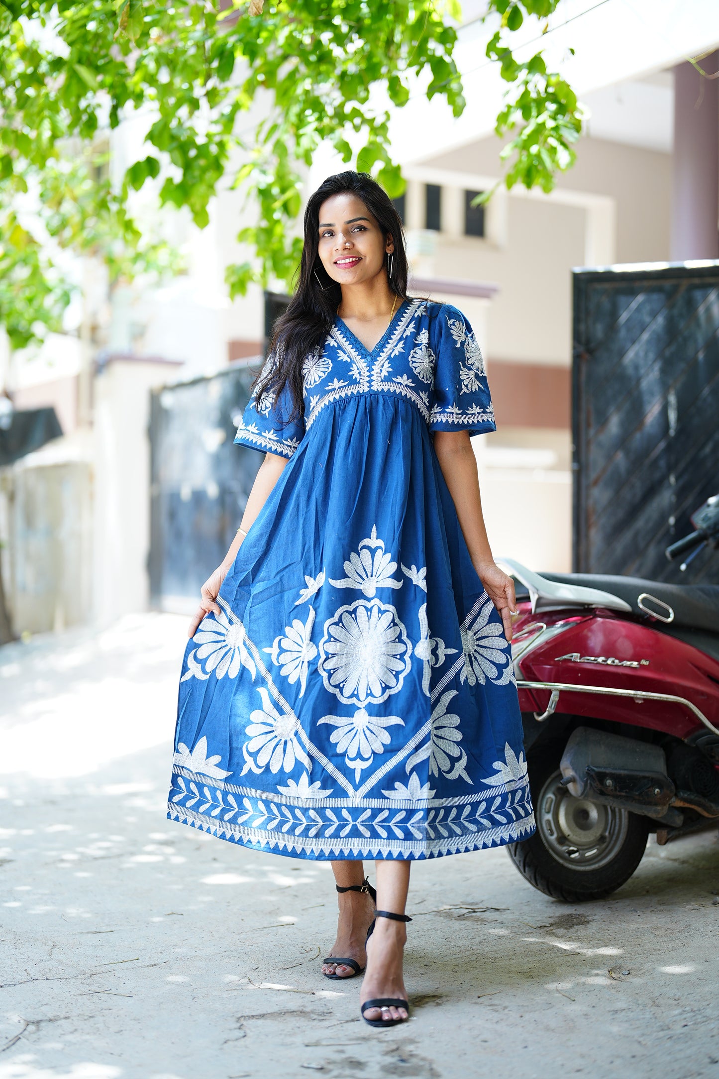 Blue Color Jaipur Cotton Party Wear Maxi With Complete Lining