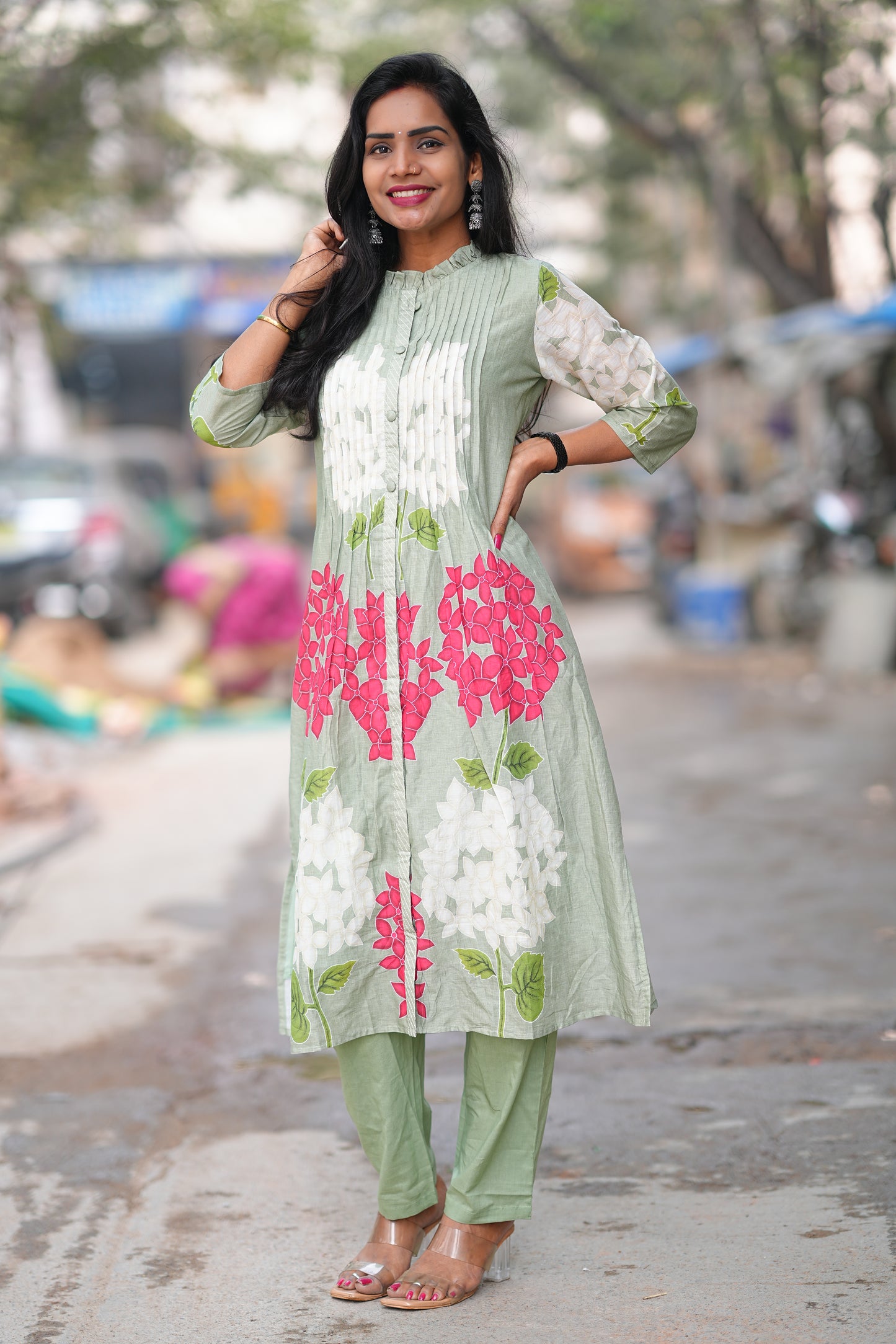 Green Color Pure Mul Cotton Desiner Wear Cordset with Lining