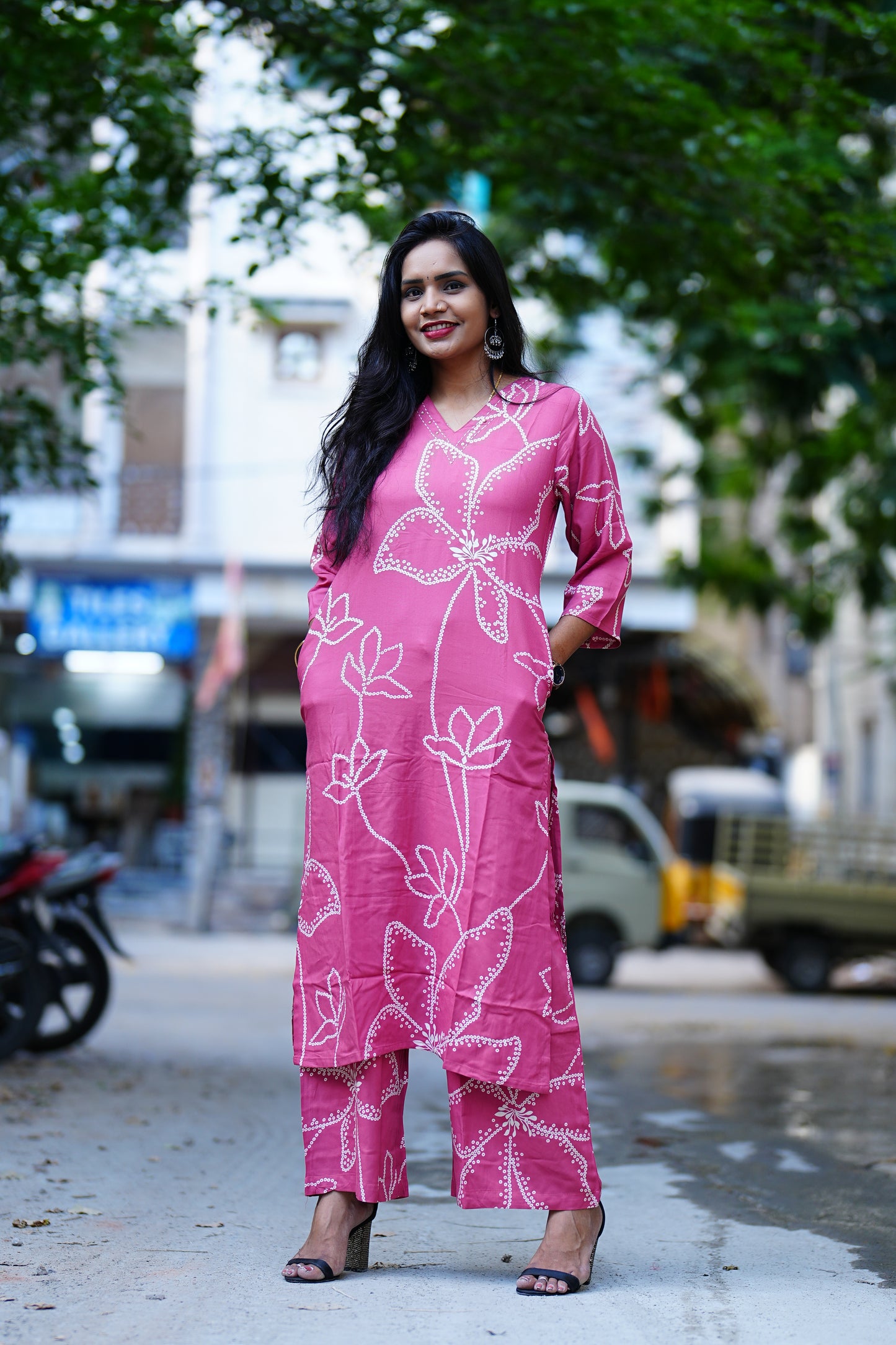 Pink Heavy Rayon Cord Set With Palazzo Pant