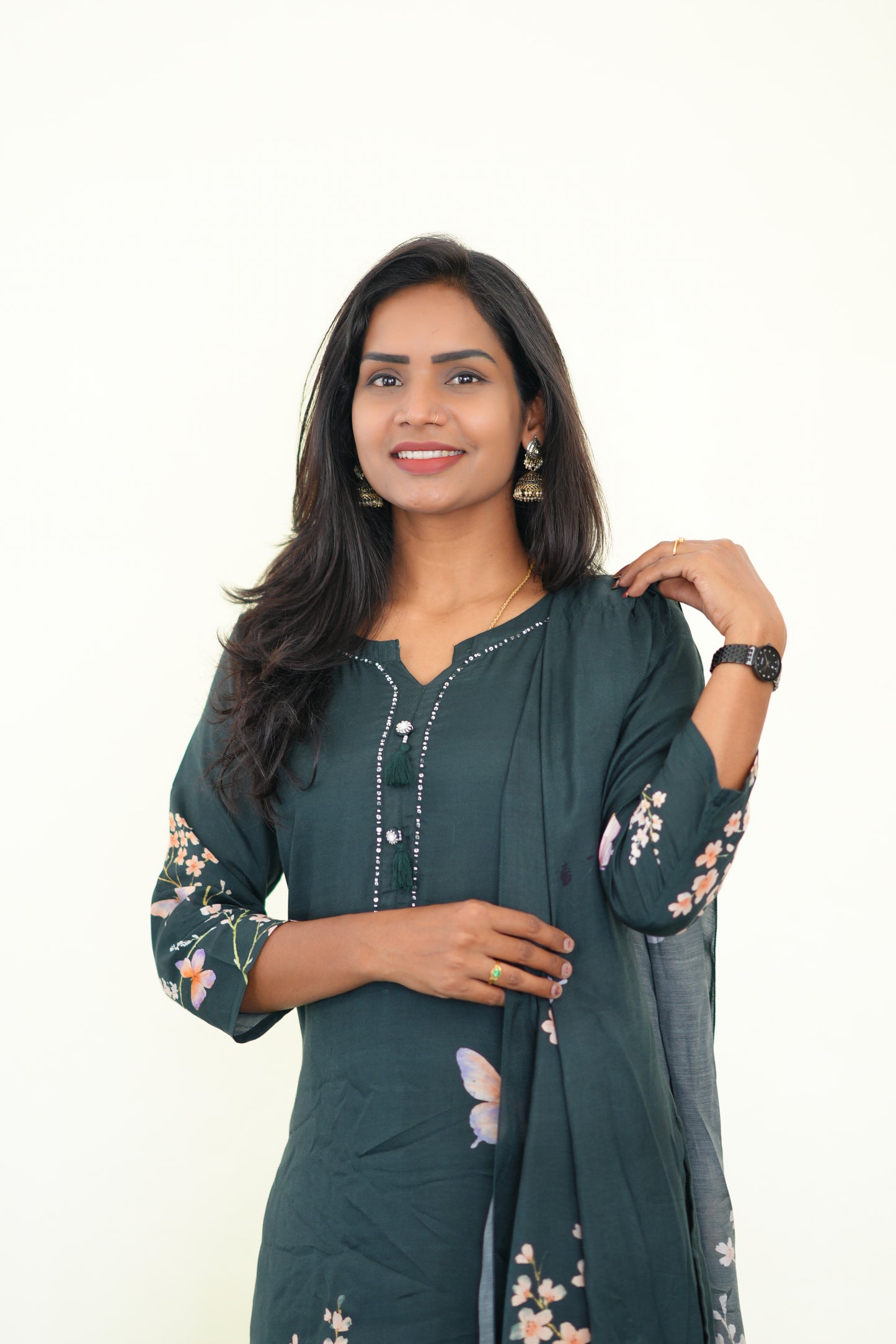 Green Color Muslin 3 Piece Set With Digital Print and Complete Lining