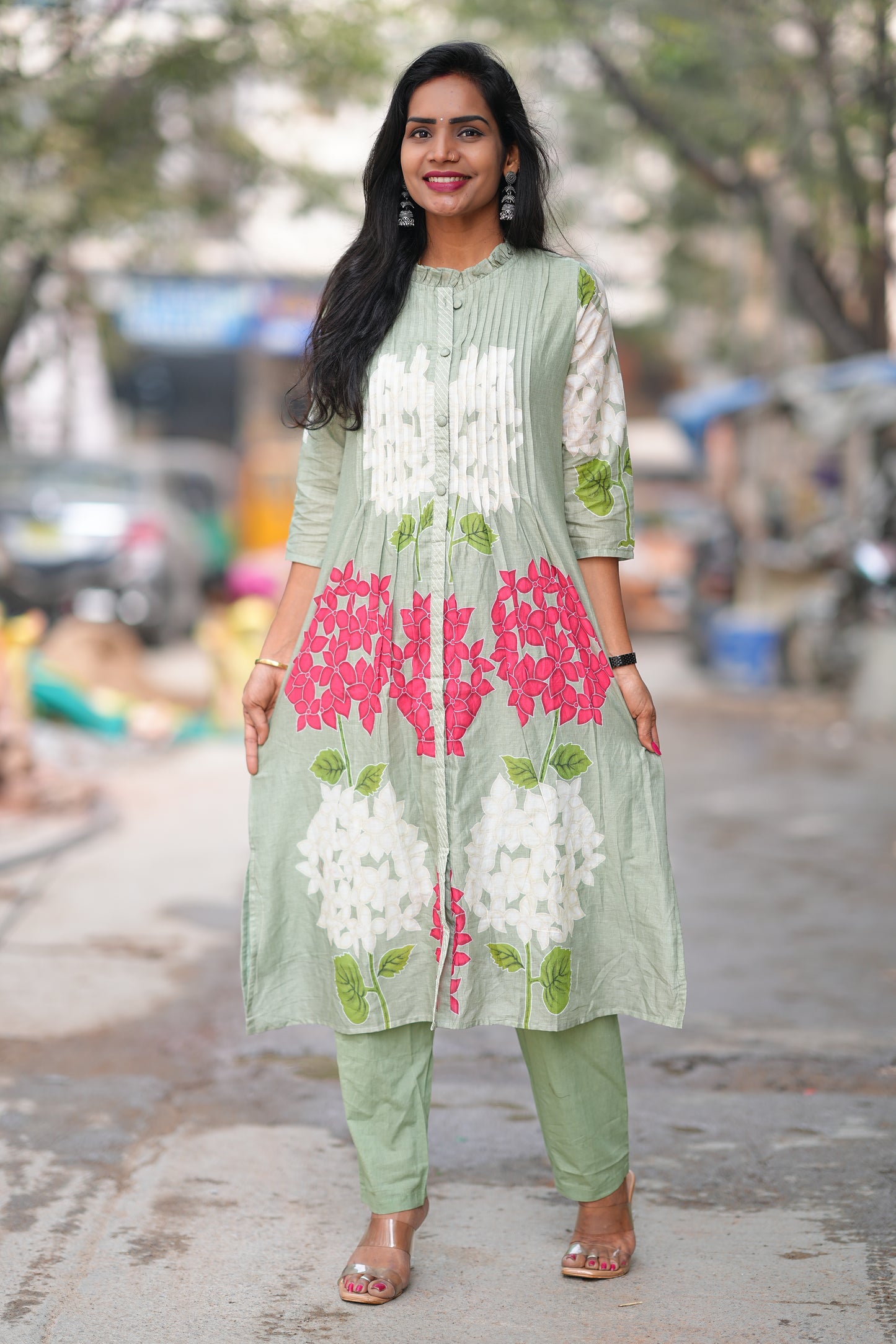 Green Color Pure Mul Cotton Desiner Wear Cordset with Lining