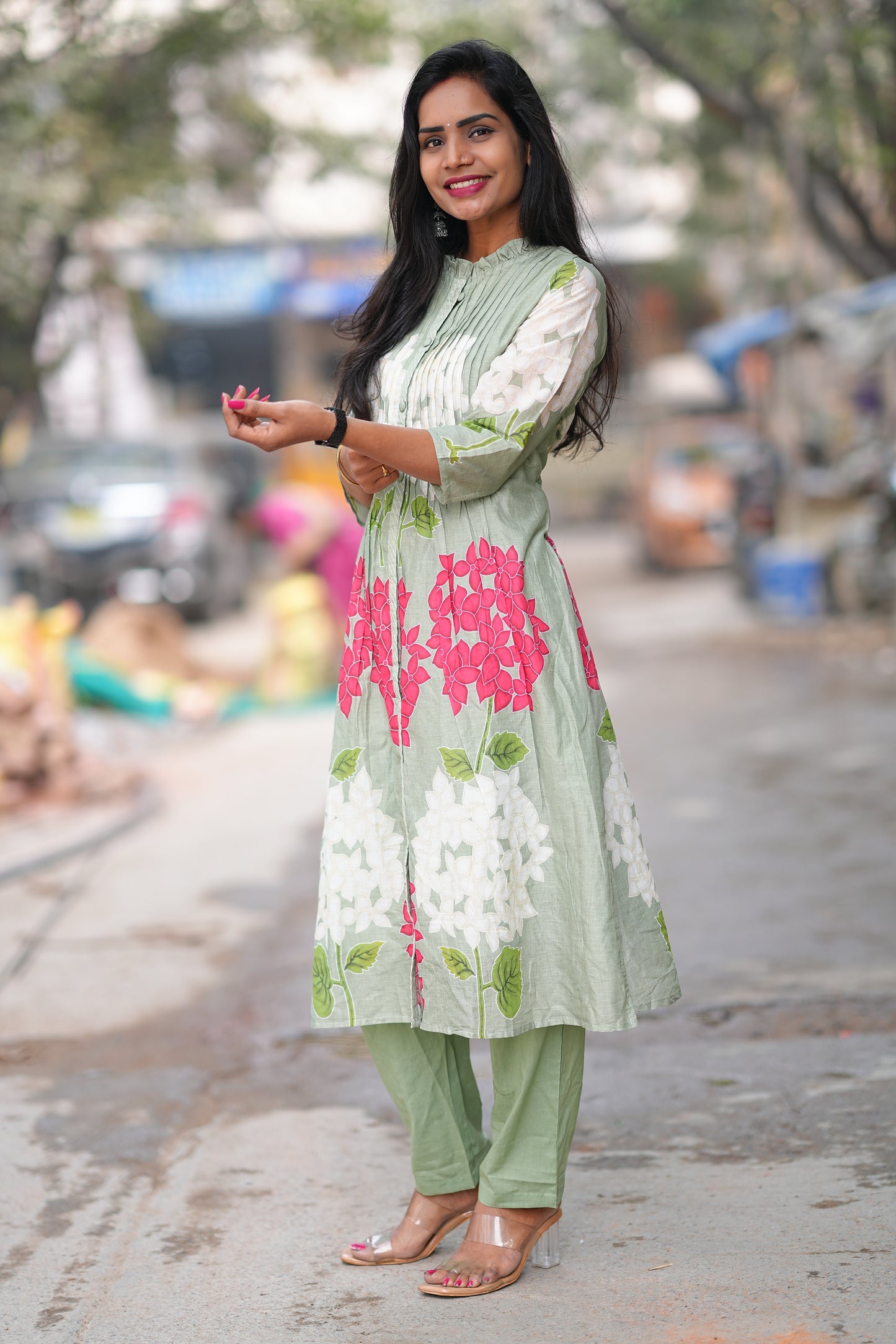 Green Color Pure Mul Cotton Desiner Wear Cordset with Lining