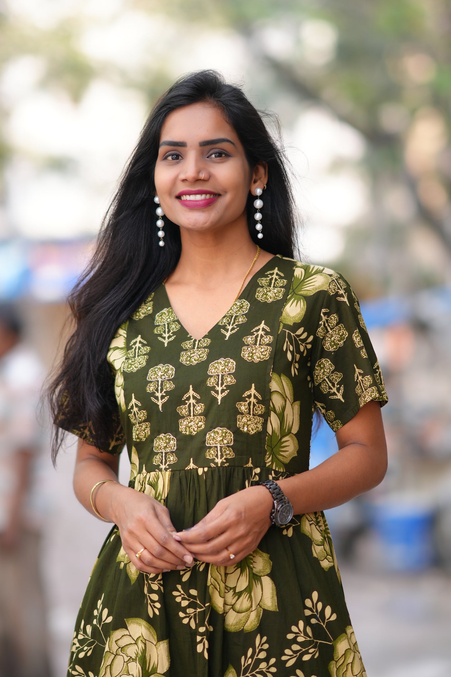 Dark Green Color Jaipur Cotton A Line 2 Piece Set