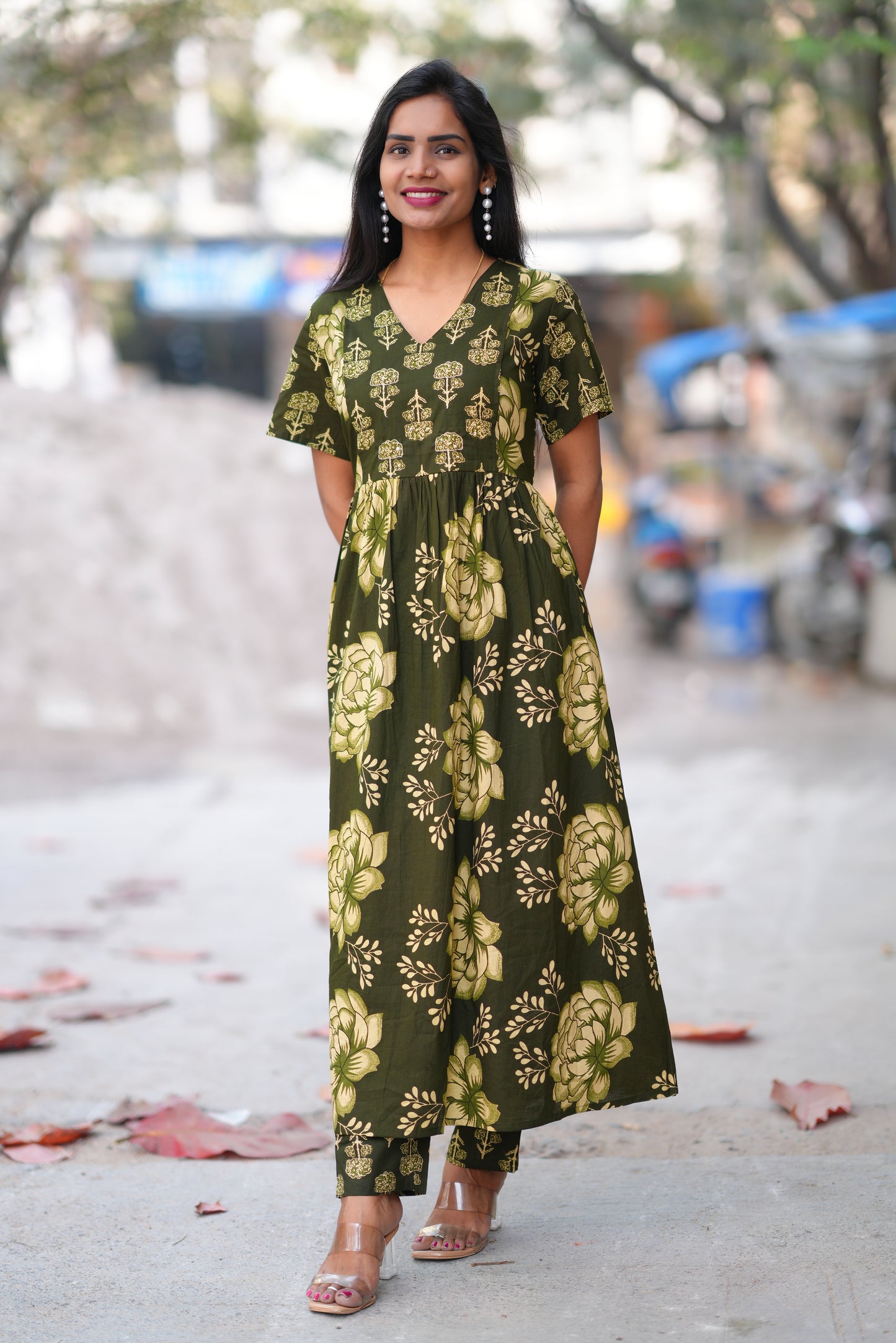 Dark Green Color Jaipur Cotton A Line 2 Piece Set