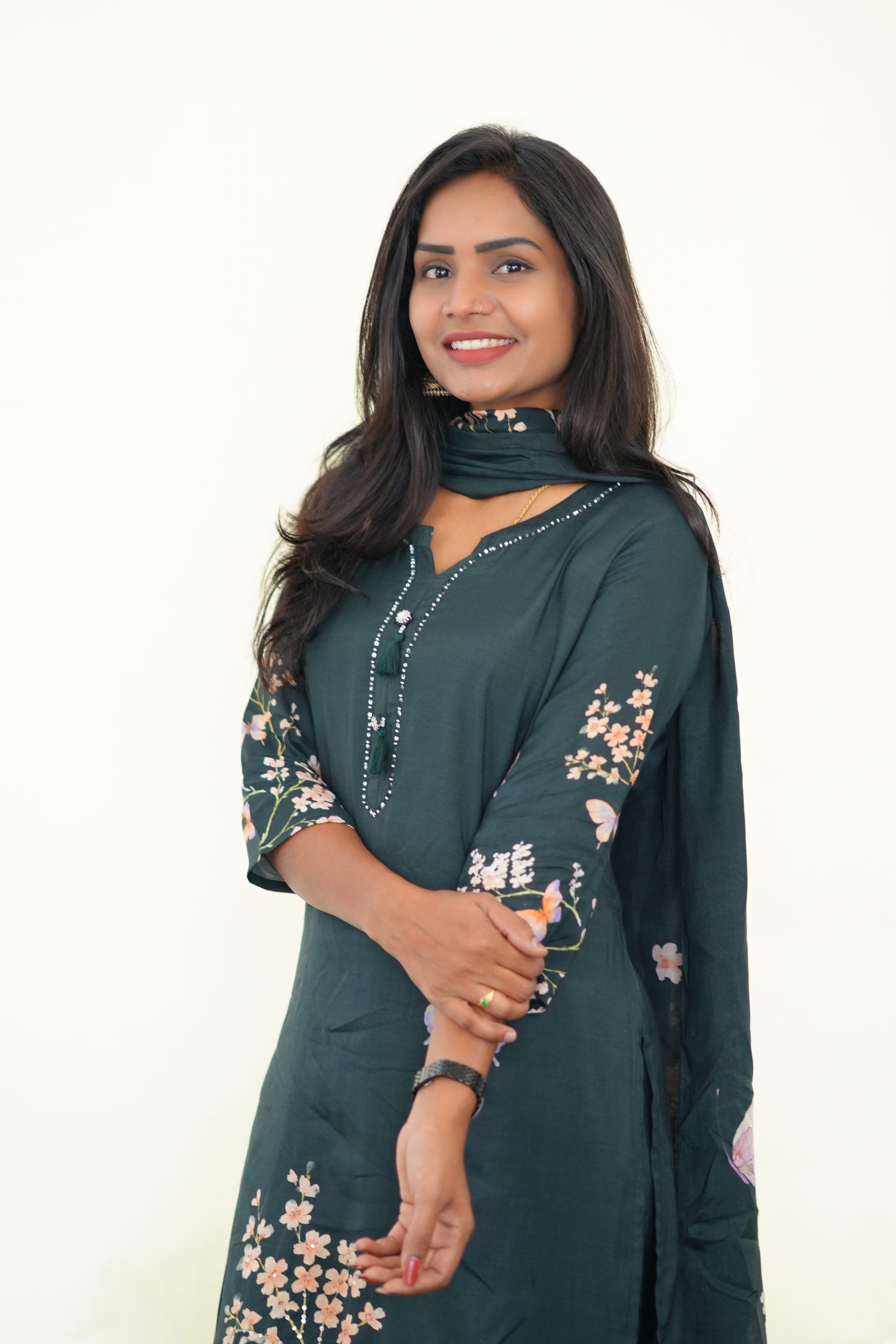 Green Color Muslin 3 Piece Set With Digital Print and Complete Lining