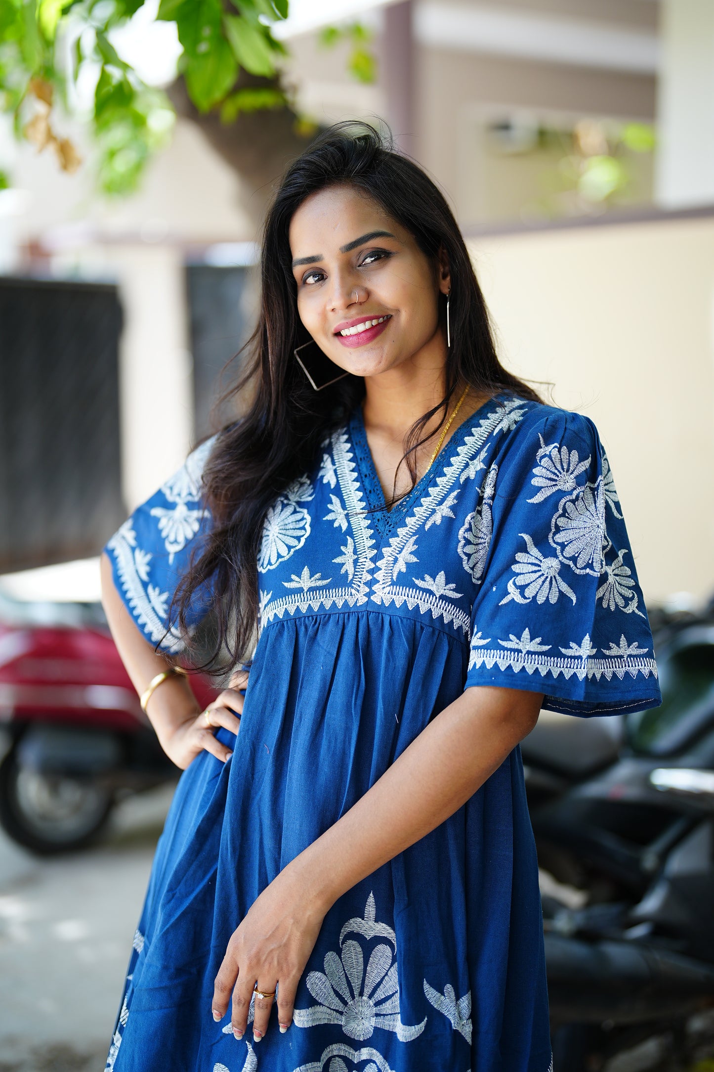 Blue Color Jaipur Cotton Party Wear Maxi With Complete Lining