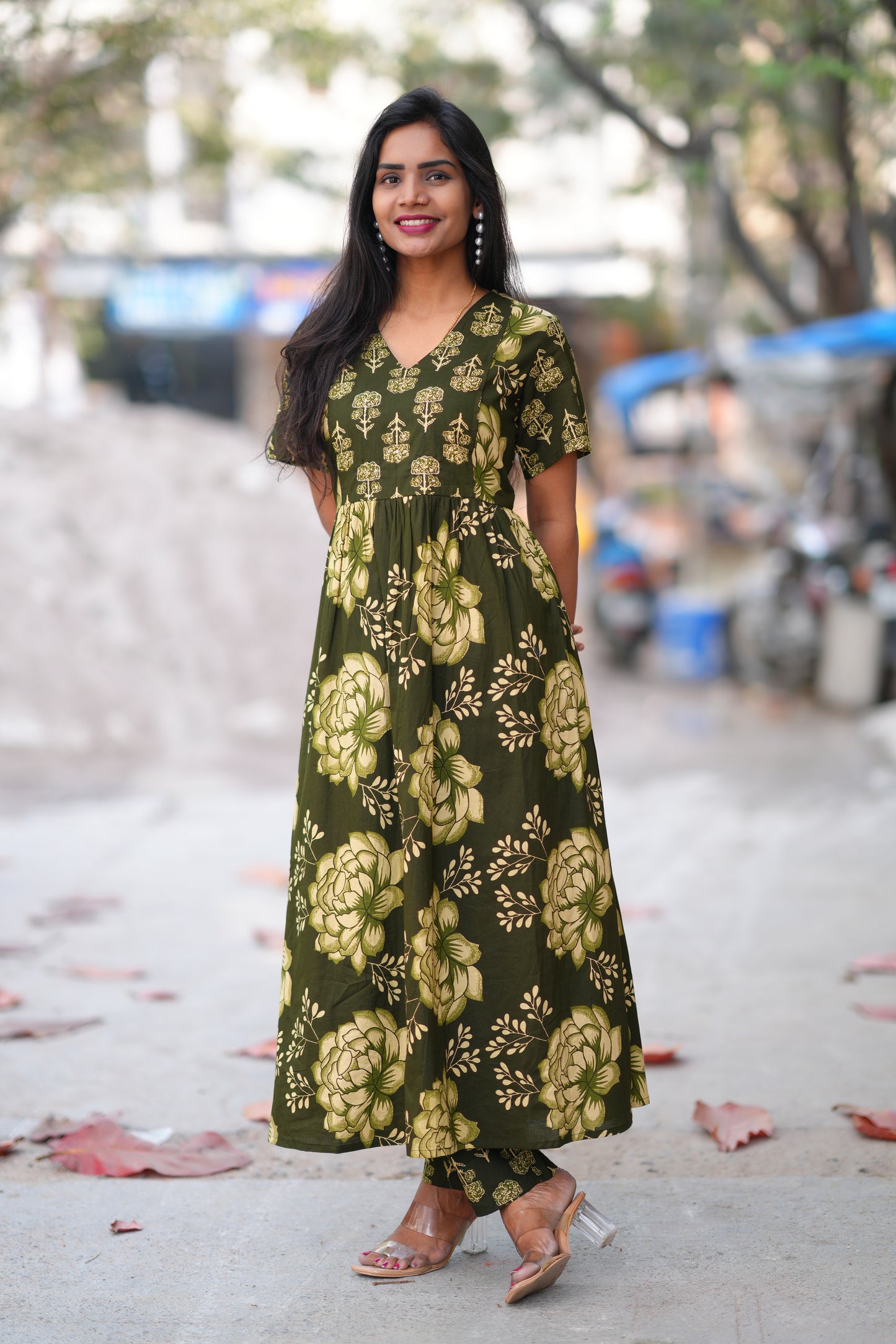 Dark Green Color Jaipur Cotton A Line 2 Piece Set