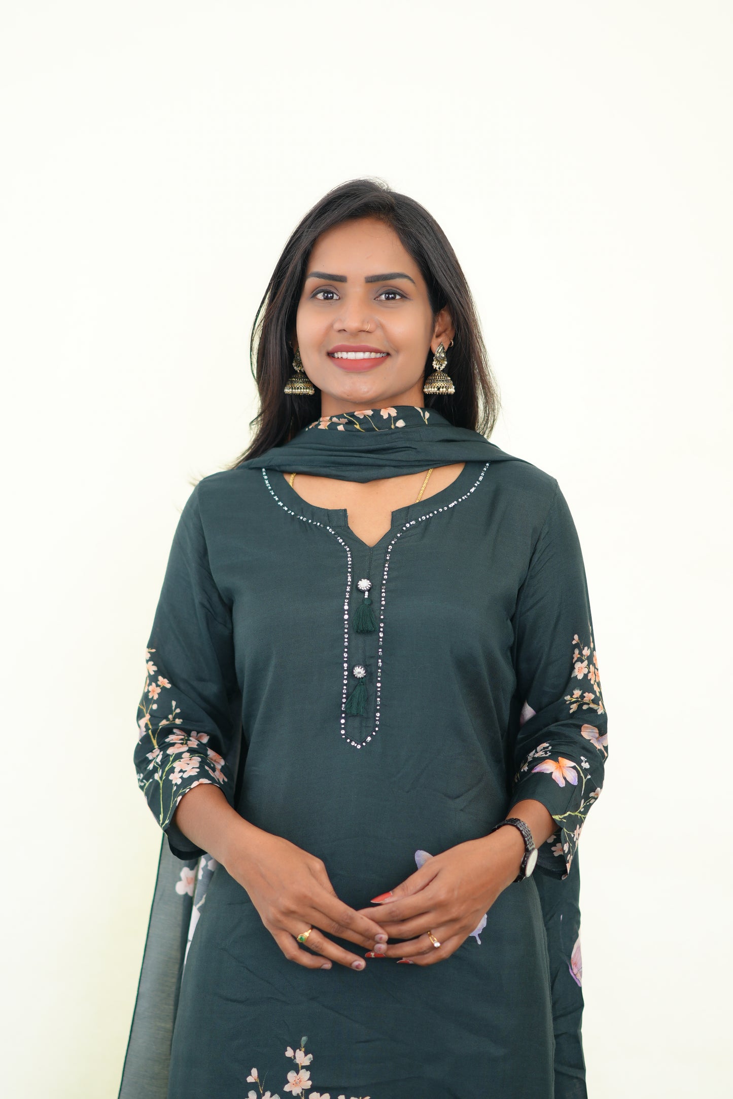 Green Color Muslin 3 Piece Set With Digital Print and Complete Lining