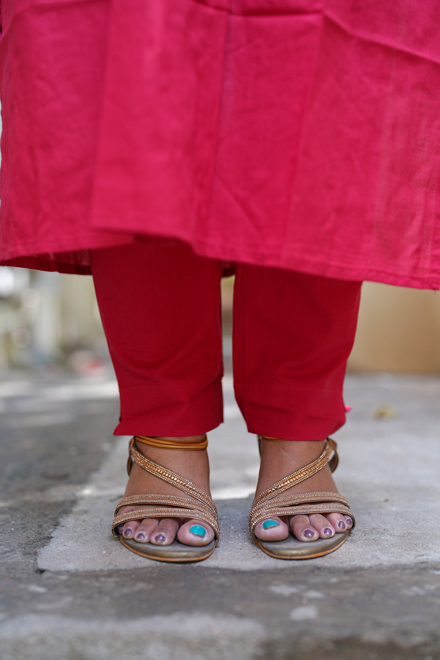 Red Color Jaipur Cotton Anarkali 3 Piece Set