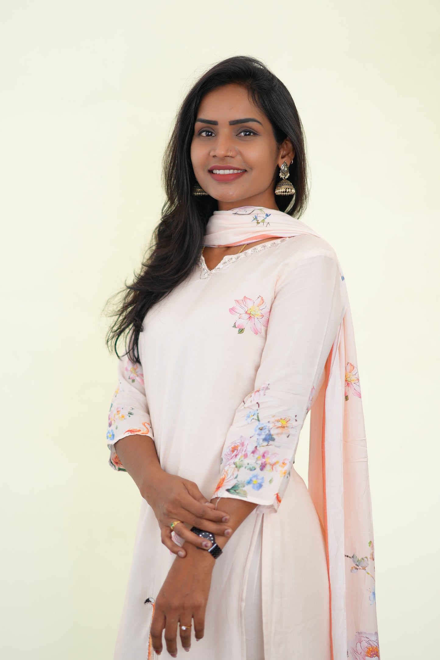 Pink Color Muslin 3 Piece Set With Digital Print and Complete Lining