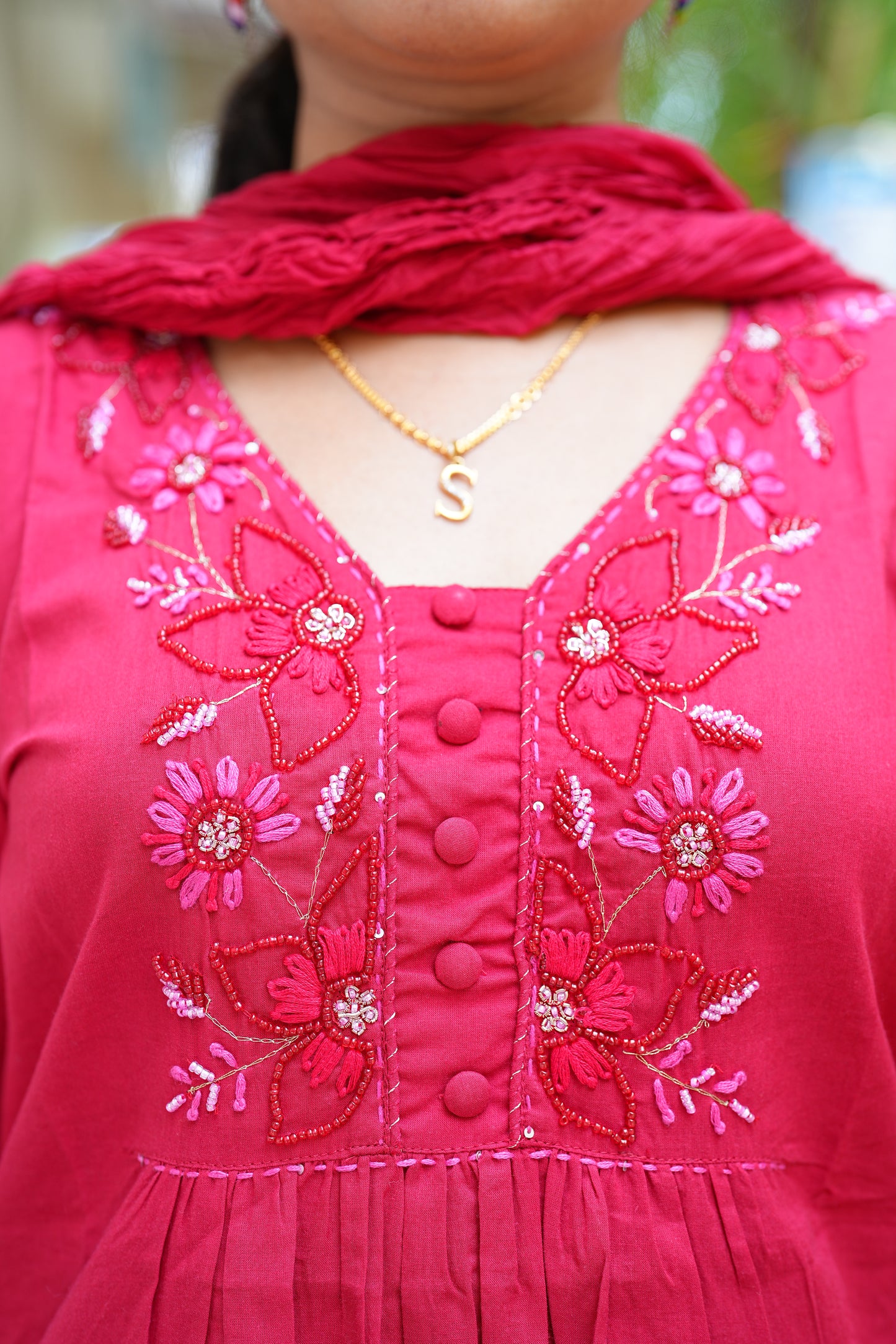 Red Color Jaipur Cotton Anarkali 3 Piece Set