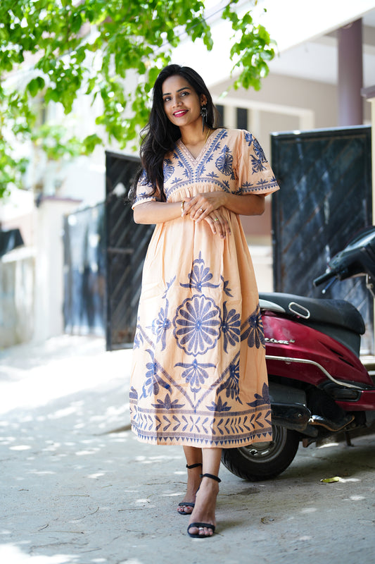 Light Orange Jaipur Cotton Party Wear MAxi With Complete Lining