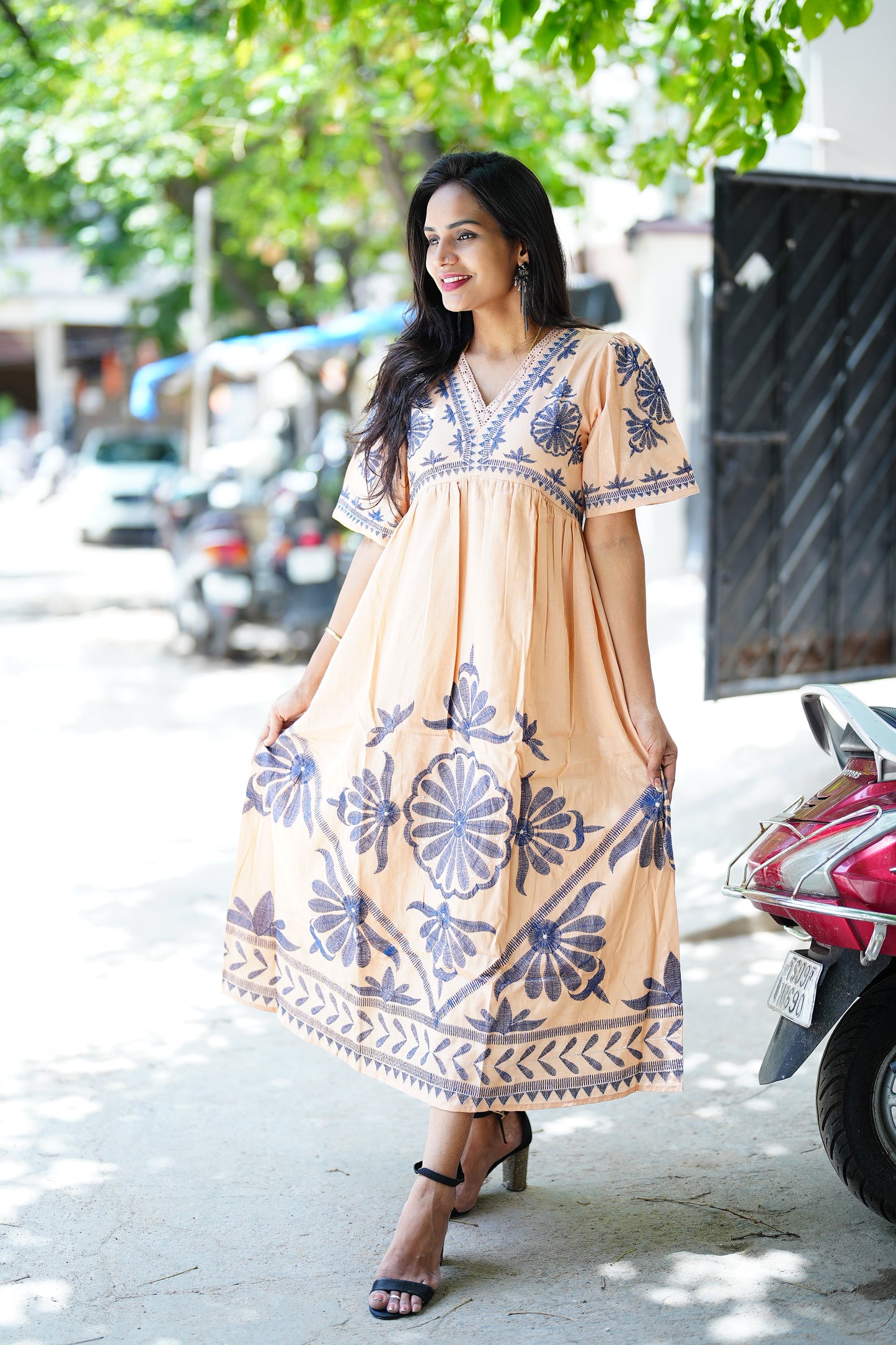Light Orange Jaipur Cotton Party Wear MAxi With Complete Lining