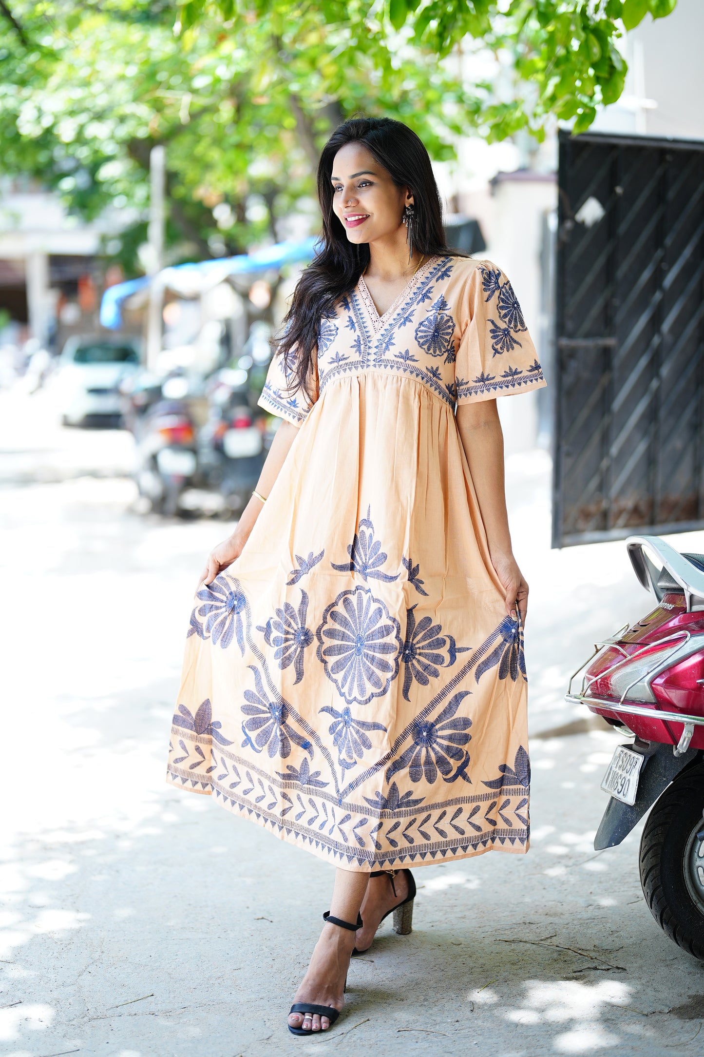 Light Orange Jaipur Cotton Party Wear MAxi With Complete Lining