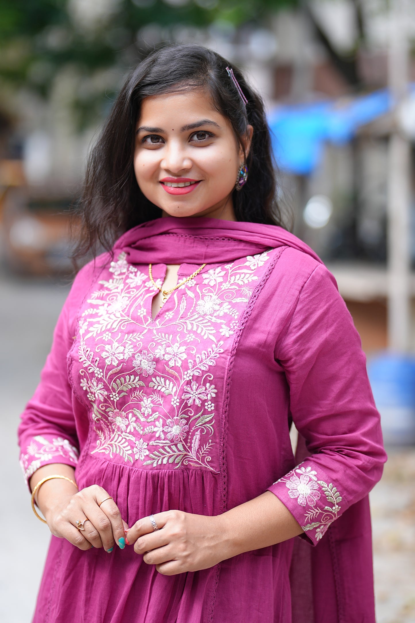 Pink Color Mul Mul Cotton Anarkali 3 Piece Set With Thread Embroidary Work and complete lining