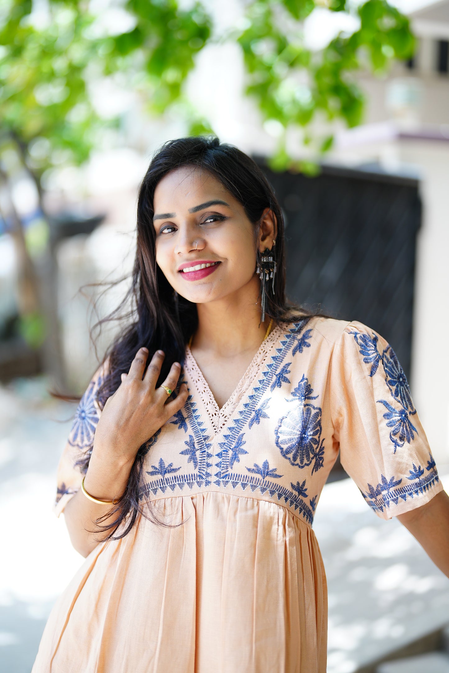 Light Orange Jaipur Cotton Party Wear MAxi With Complete Lining