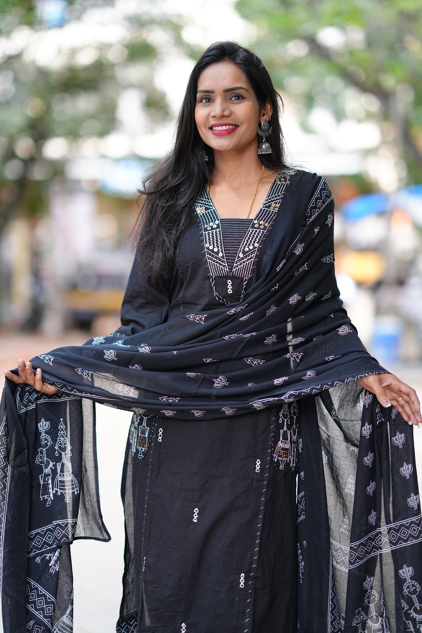 Black Color Jaipur Cotton Designer Wear 3 Piece Set